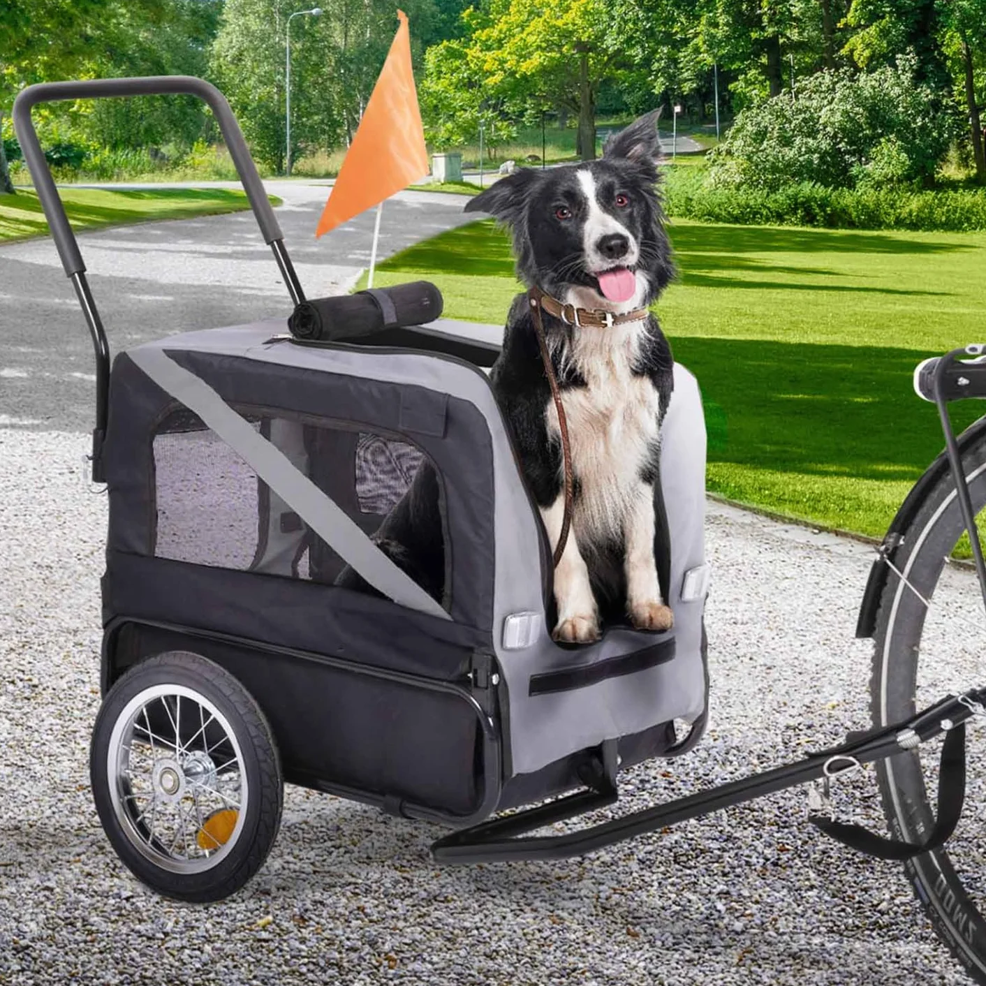 IDMarket - TILLY rimorchio per cani con catarifrangenti 128 x 52 x 102 cm per animali domestici