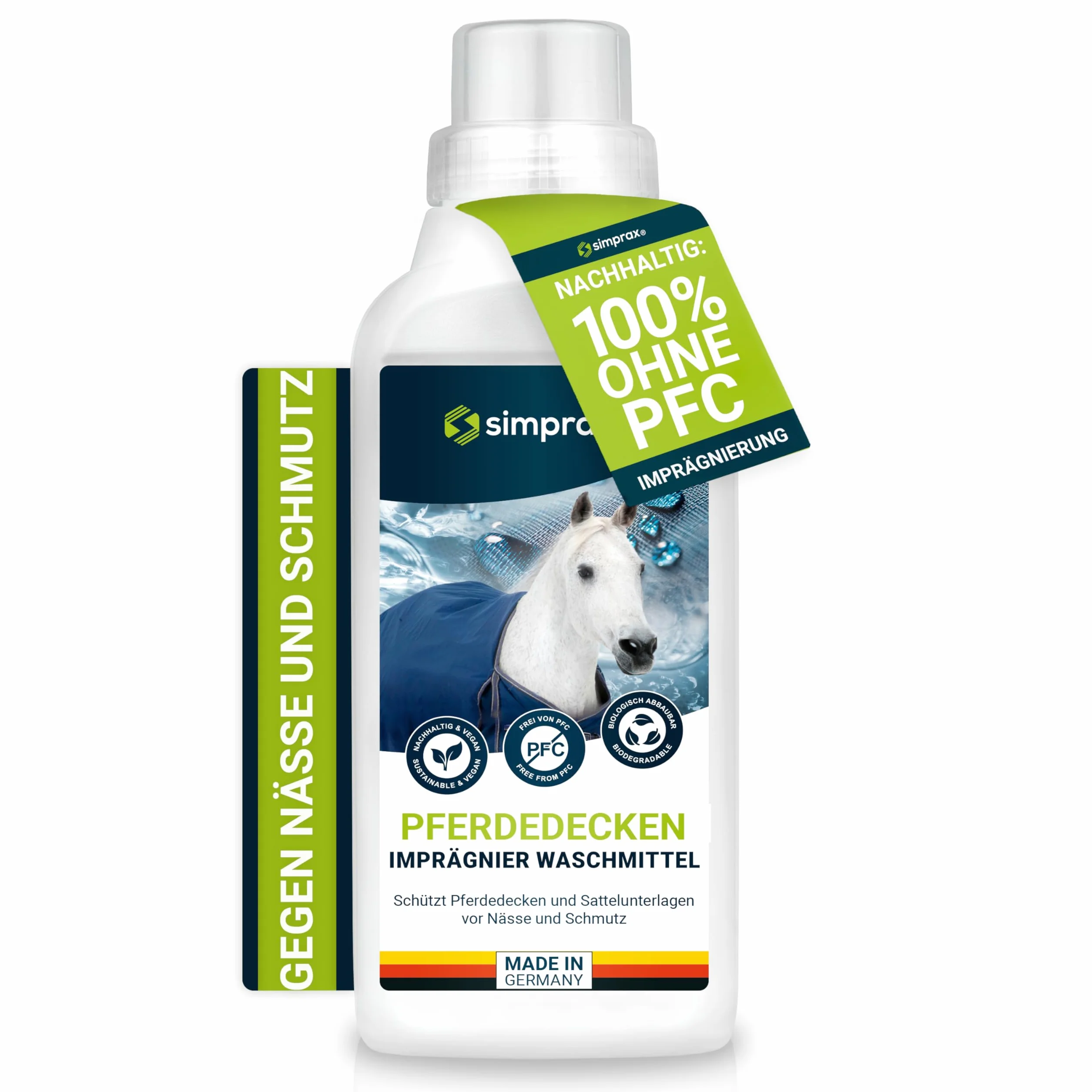 Detergente Impermeabilizzante per Coperte Cavallo & Tappeti da Sella - Senza PFC, Certificato OEKO-TEX & V-Label - Protezione Tessile Traspirante & Ecologica - Lavaggio a Mano/Macchina 500ml
