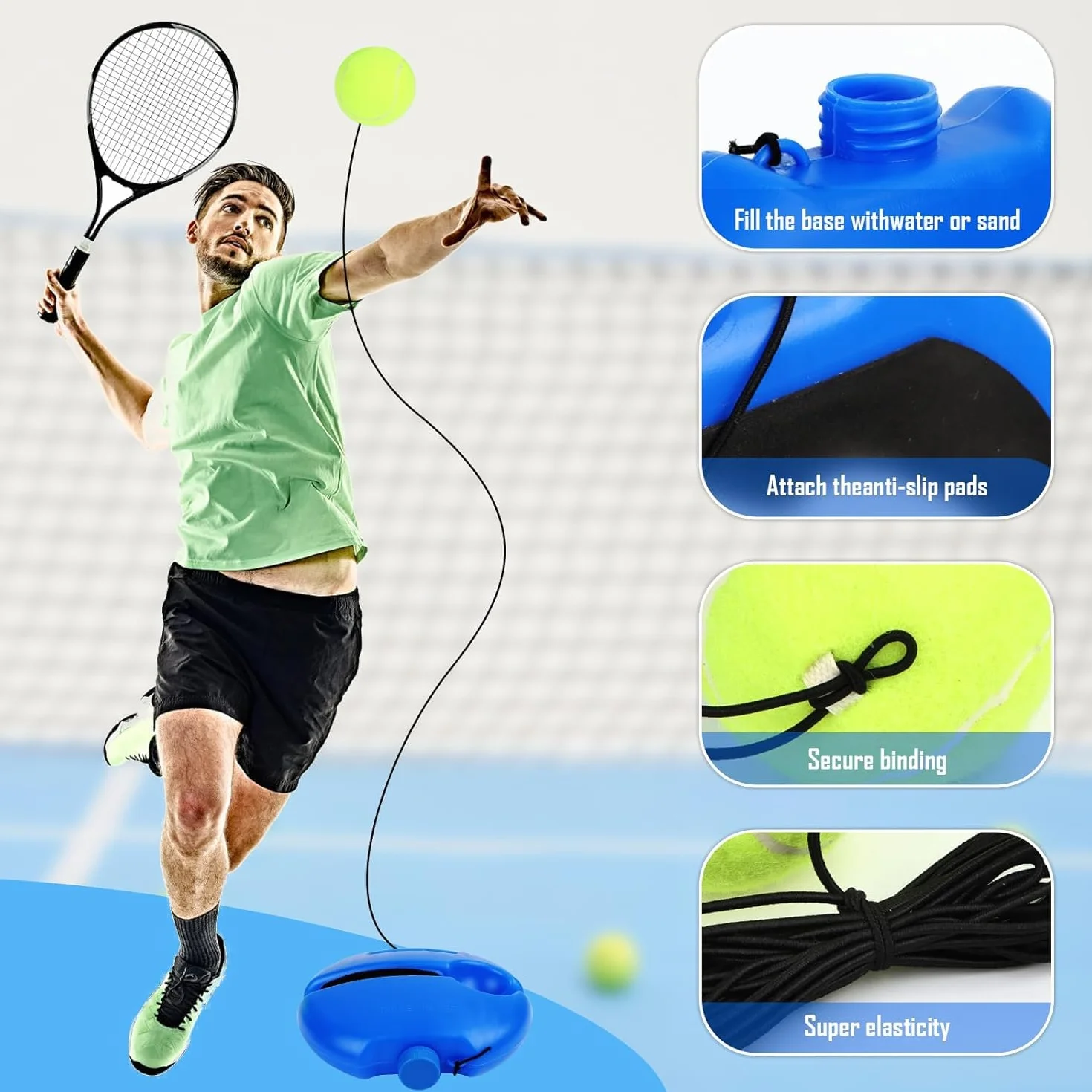 Byffoer Tennis Trainer Set da Tennis con 2 Palline di Rimbalzo Elastico per Allenamento Adulti Bambini Giocatori