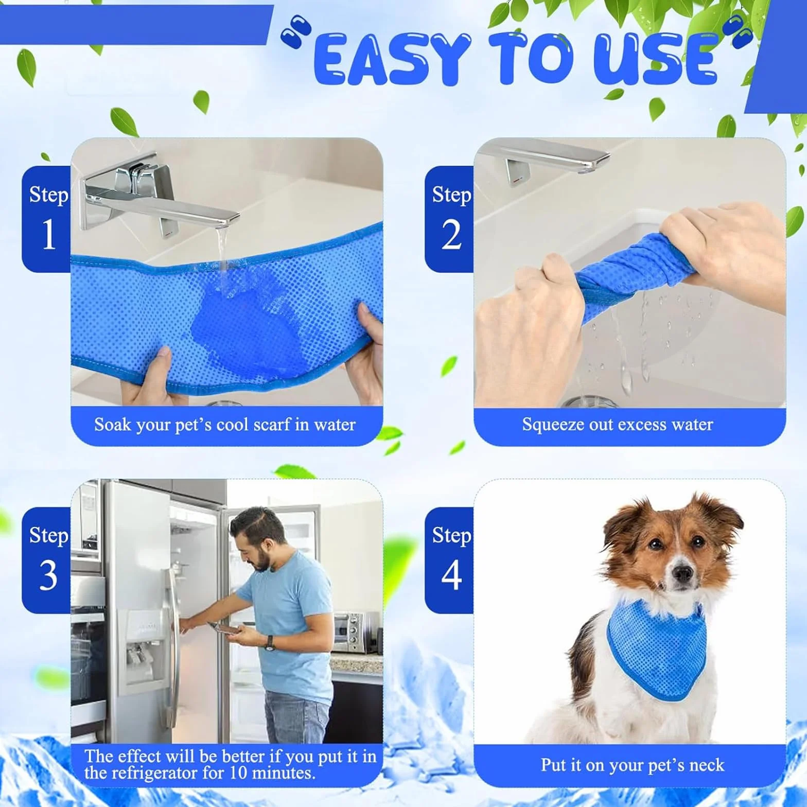 Raffreddamento Collare per Cani Traspirante Sciarpa Ghiaccio Blu L