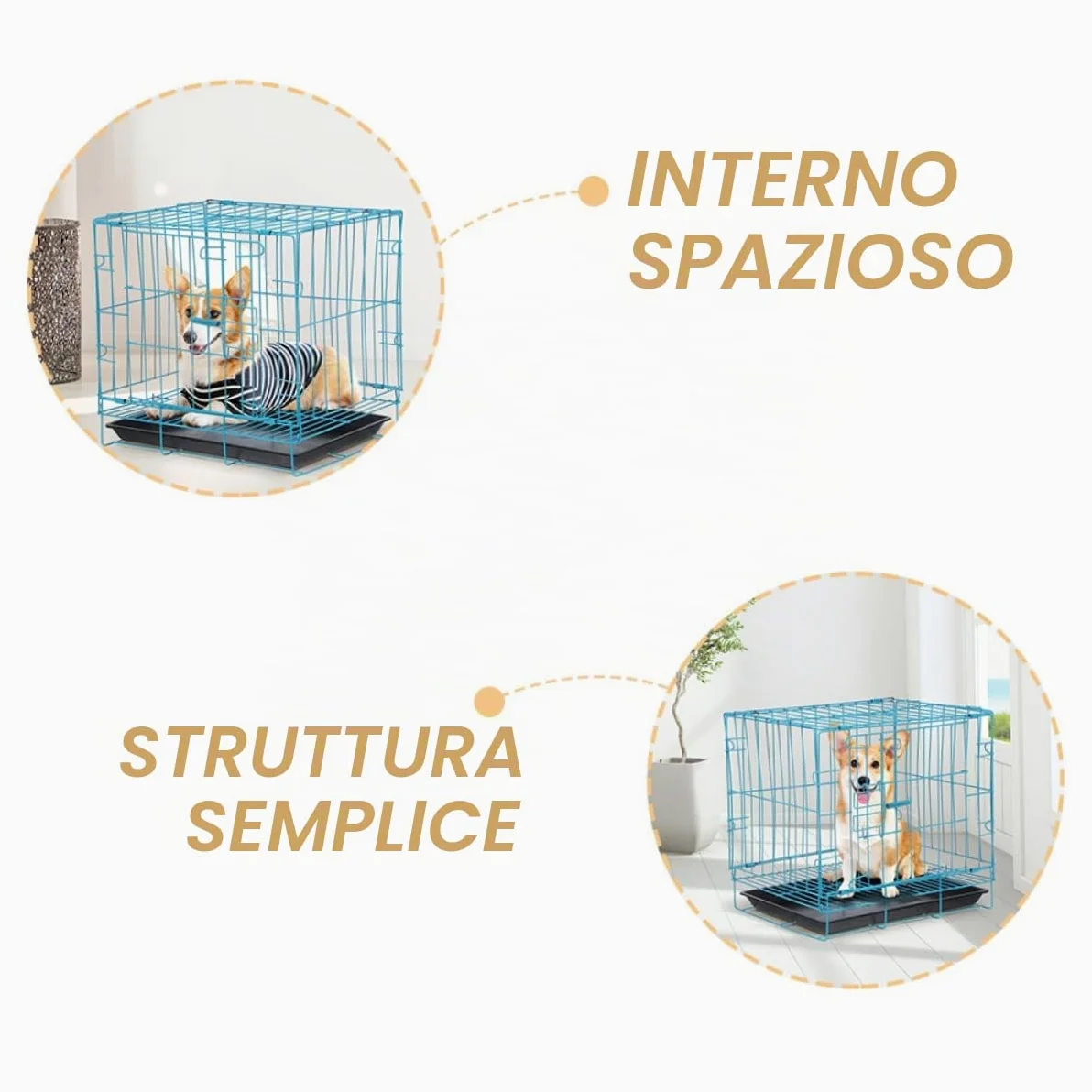 Gabbia Portatile per Gatti e Conigli in Ferro Verniciato Blu con Vassoio Trasportino Traspirante e Sicuro per Viaggi e Attività all Aperto