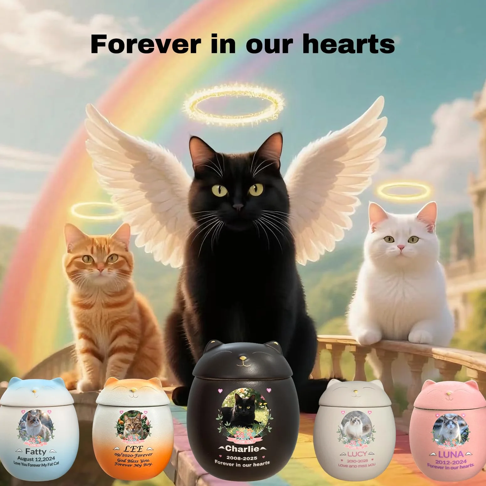 Urna per gatti in ceramica fatta a mano per ceneri di piccoli animali (bianco)