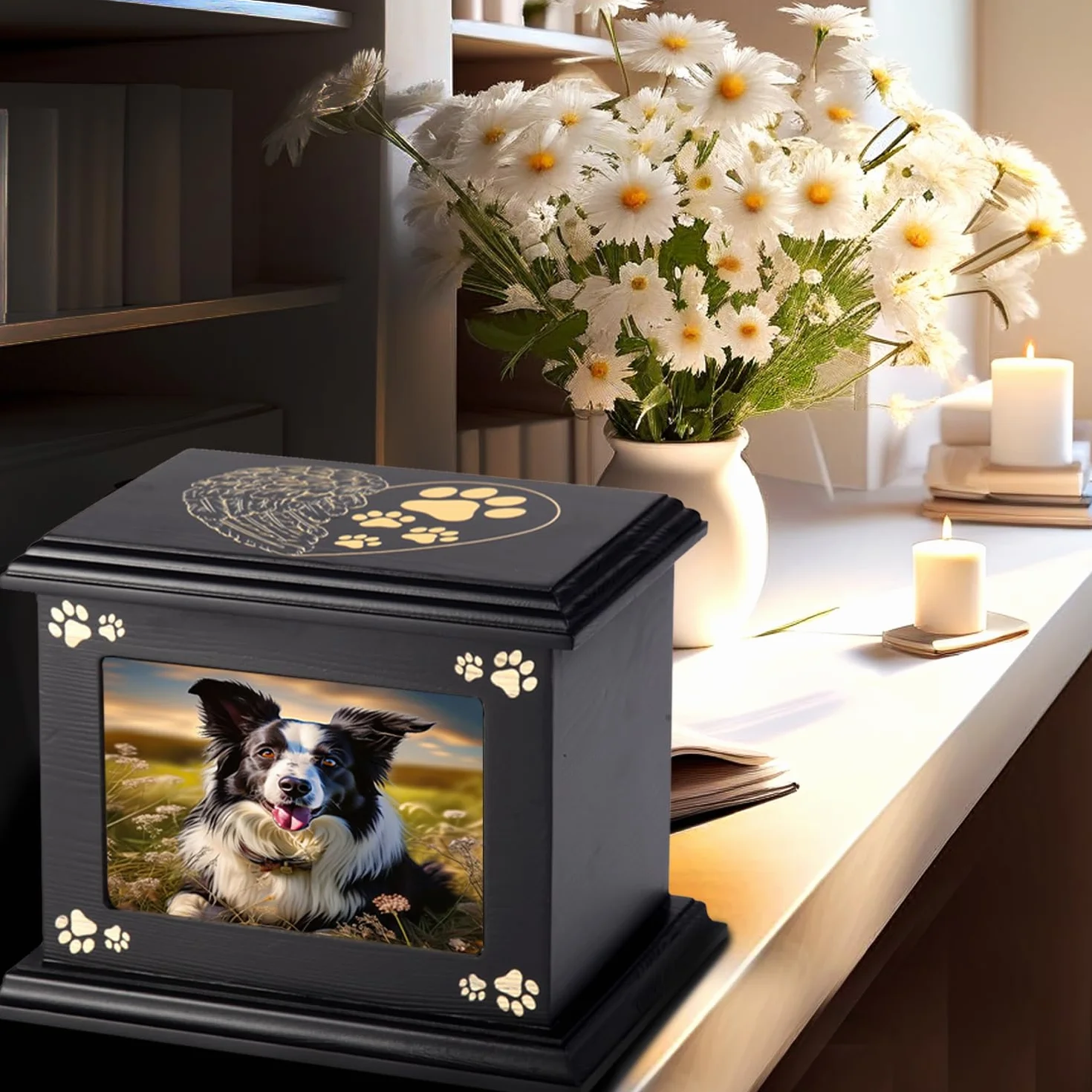 Urne per Ceneri Cane Memoriale Legno con Cornice Foto XLarge Funeral Cremazione Ricordo Regalo