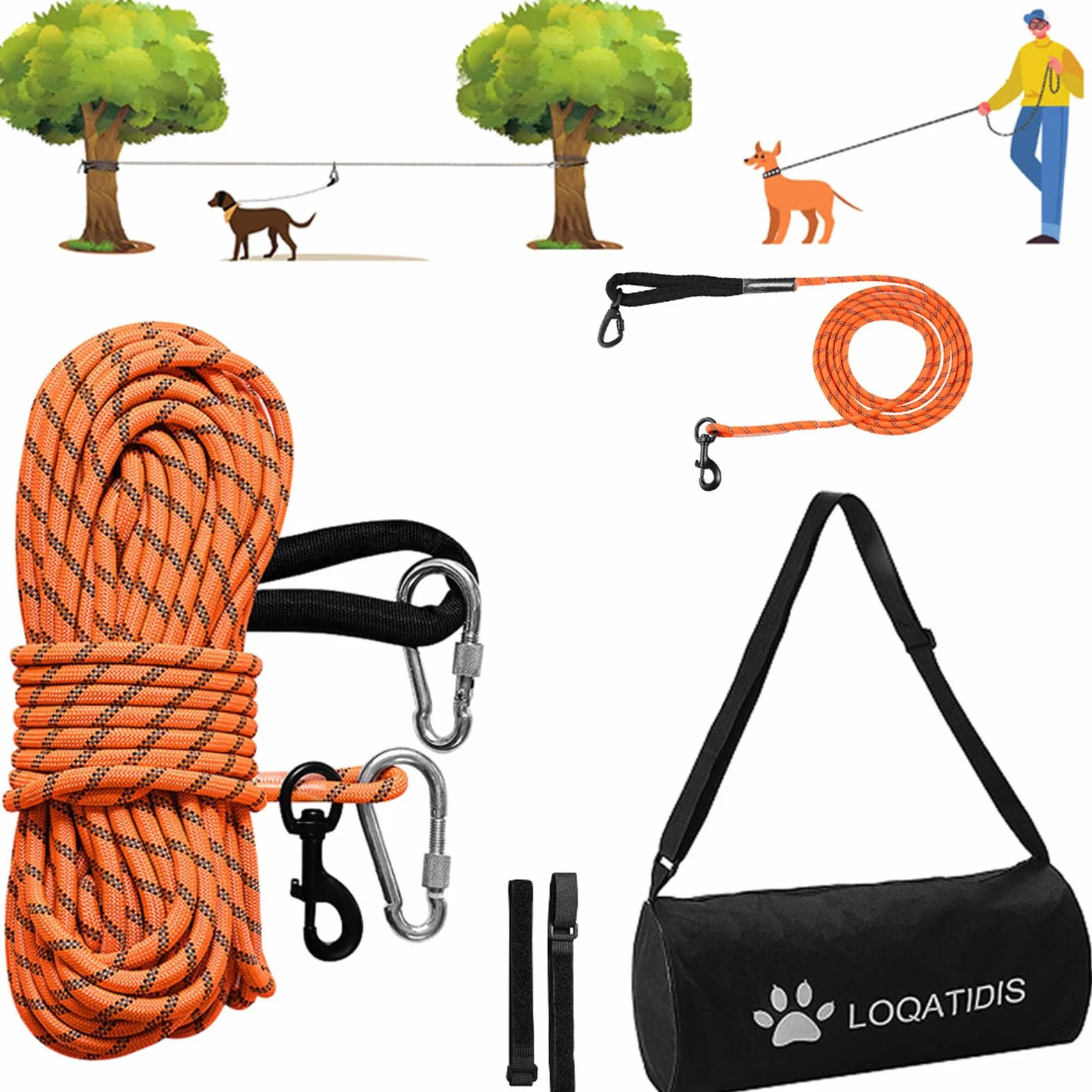 Hundeanbindehalsband Kabelpflockseil-30m+3m-Orange