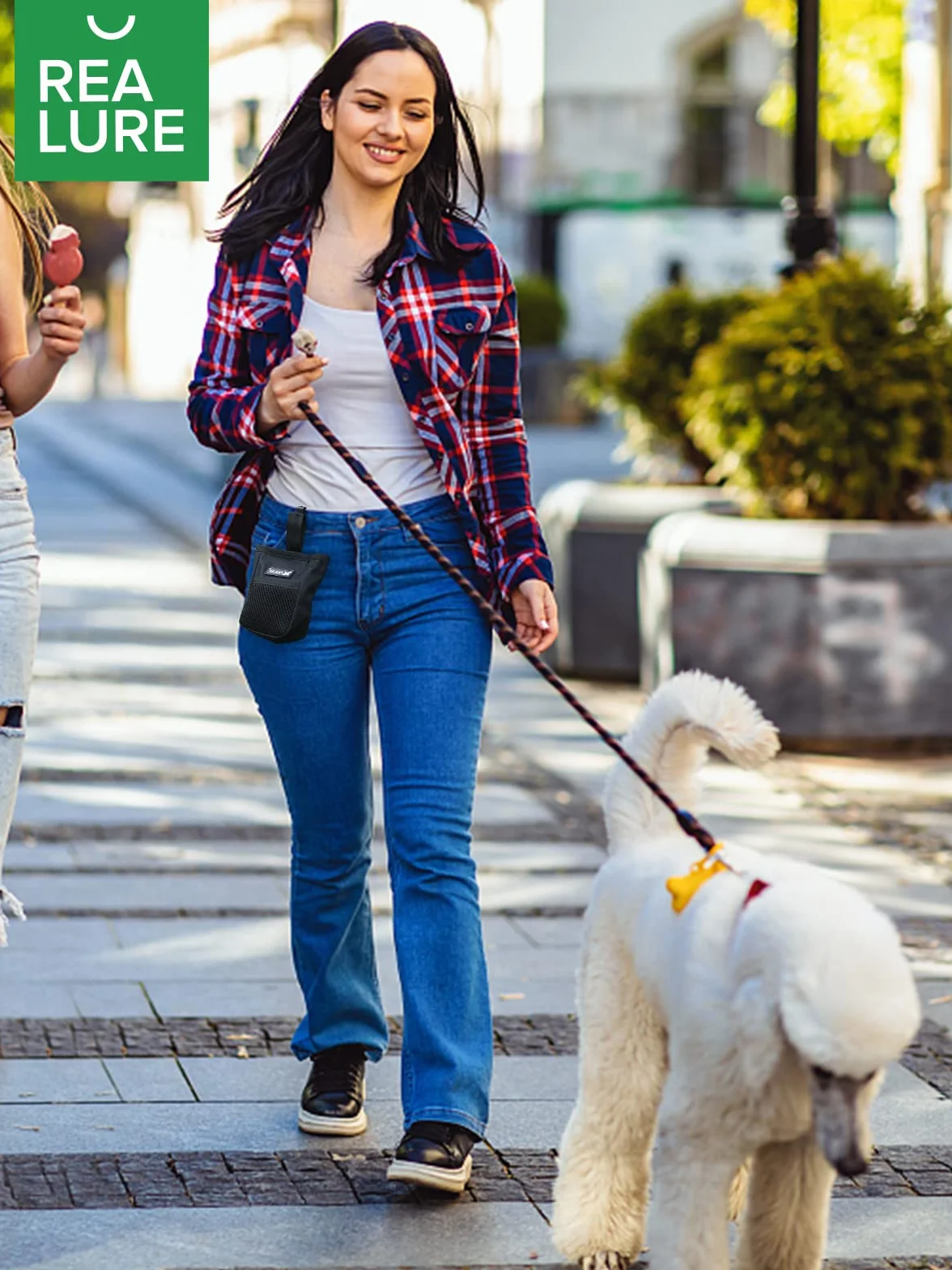 Realure Borsa Addestramento Cane, Porta Snack Cane con Clip di Fissaggio, Sacchetto Addestramento Cane, Porta Crocchette per Cani Addestramento, Porta Premi per Cani, Adatto all'Uso Esterno (Nero)
