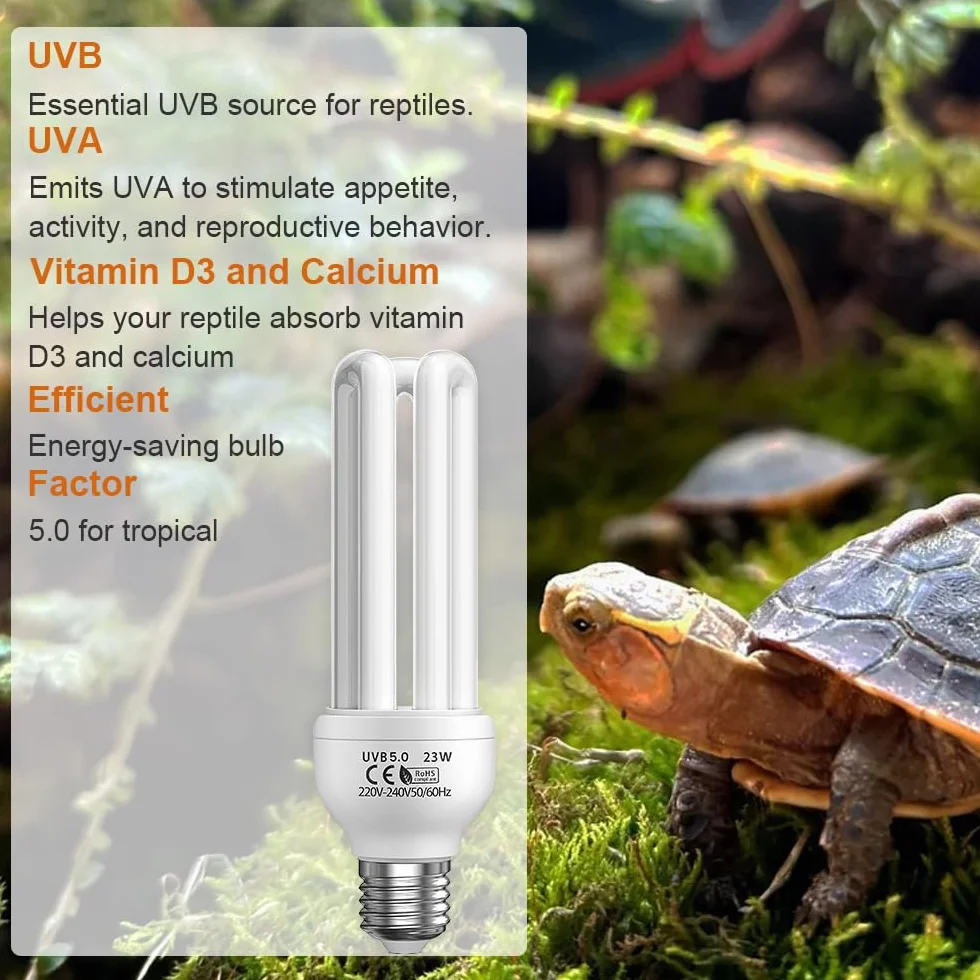 Lampada UVB 5.0 E27 23W Fluorescente Compatta per Rettili e Uccelli