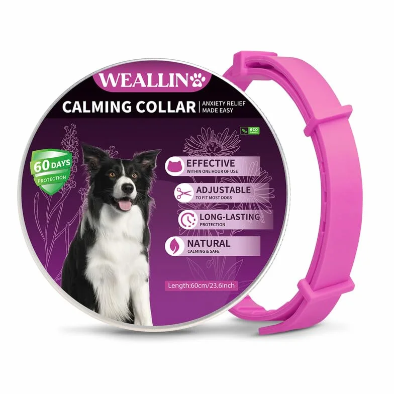 WEALLIN Collare Calmante Anti-Ansia per Cani, Impermeabile, Feromoni Naturali 60 Giorni, Rosa