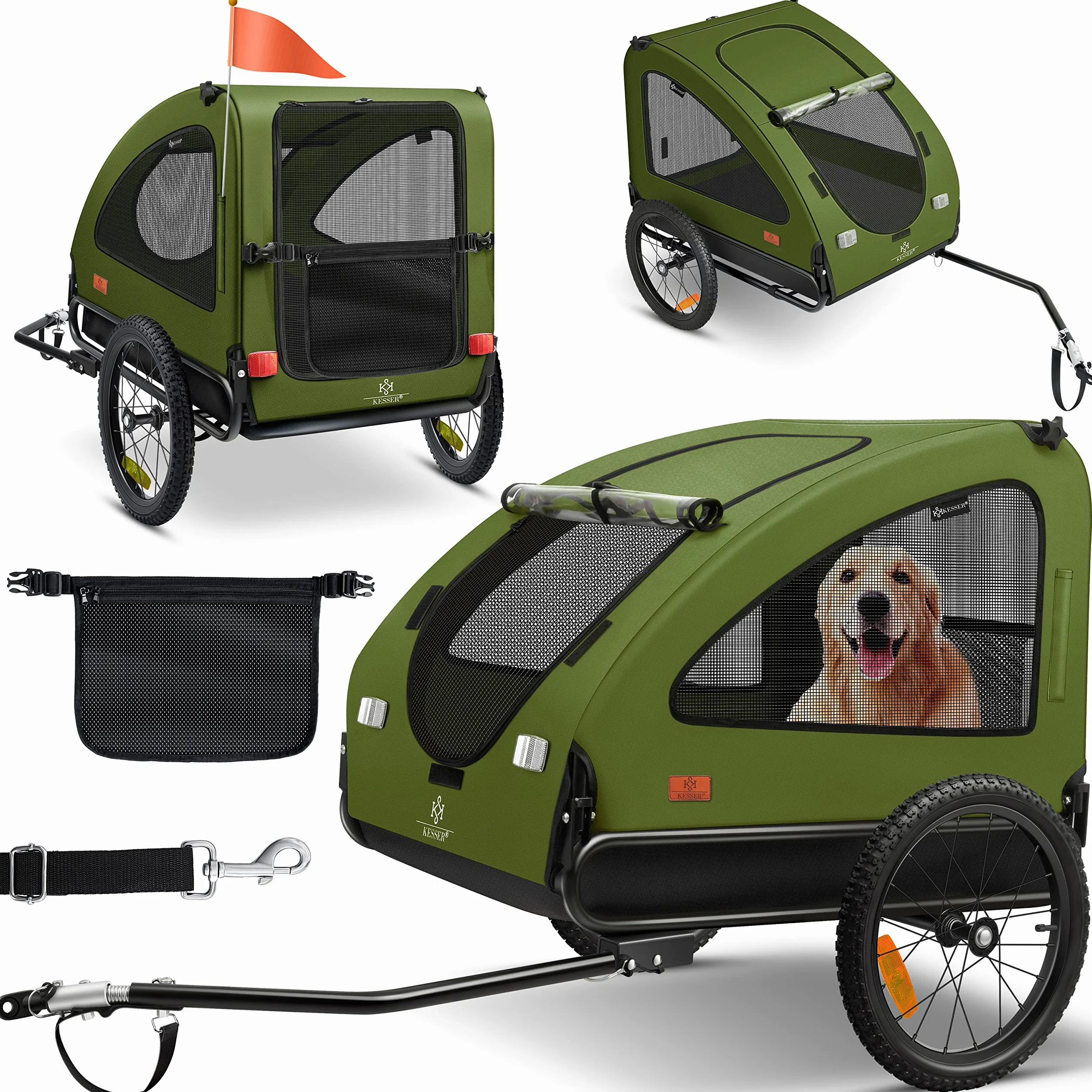 KESSER® Rimorchio per Cani 2in1, Carrello per Bicicletta, 250L circa di Volume, incl. Bandierina e Borsa, Pieghevole, SmartSpace Concept, Massima Capacità di Carico - 45 kg