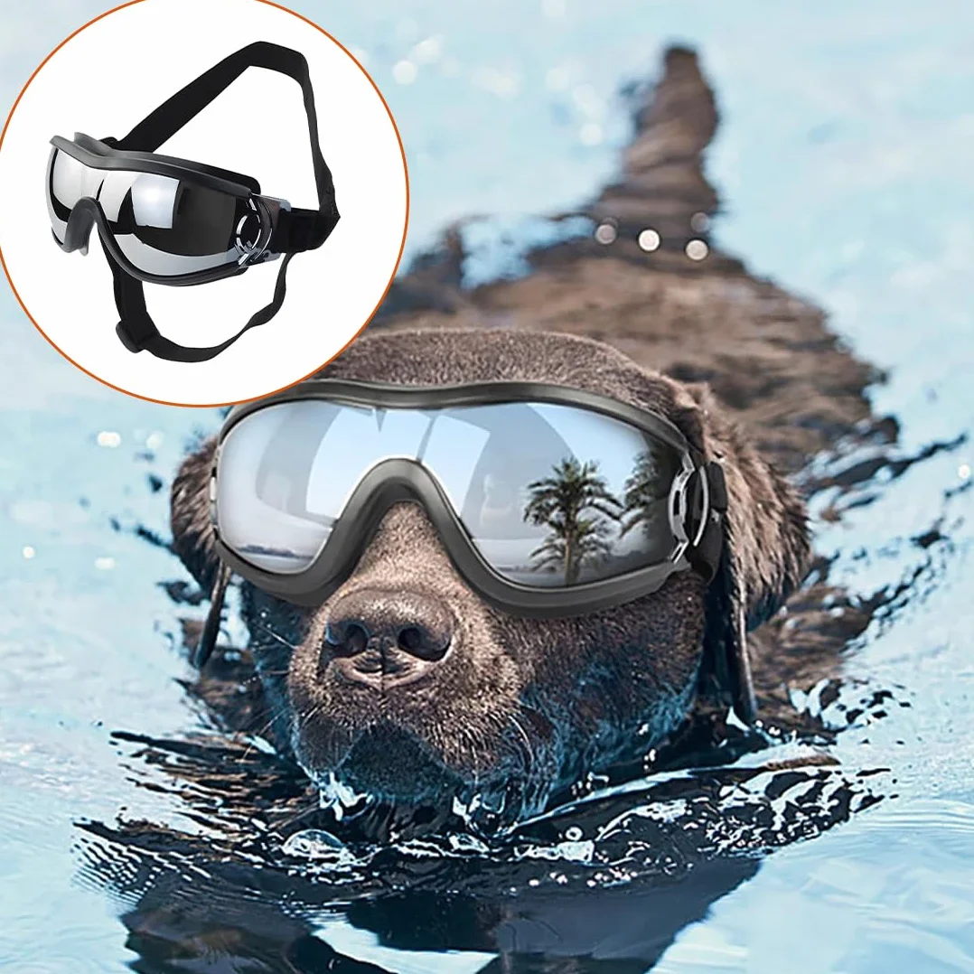 Occhiali per Cani Impermeabili con Protezione UV e Fascia Elastica Regolabile per Cani di Taglia Medio-Grande