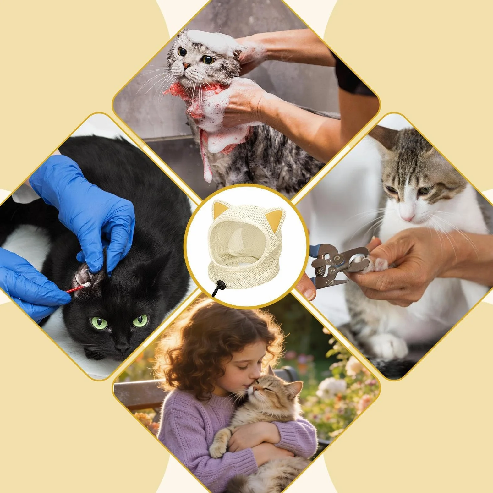 Museruola Regolabile per Gatti da Toelettatura,Antimorso per Animali Domestici | Copertura Traspirante Per Animali Da Compagnia - per Bagno, Casa, Interni, Viaggi, Esterni