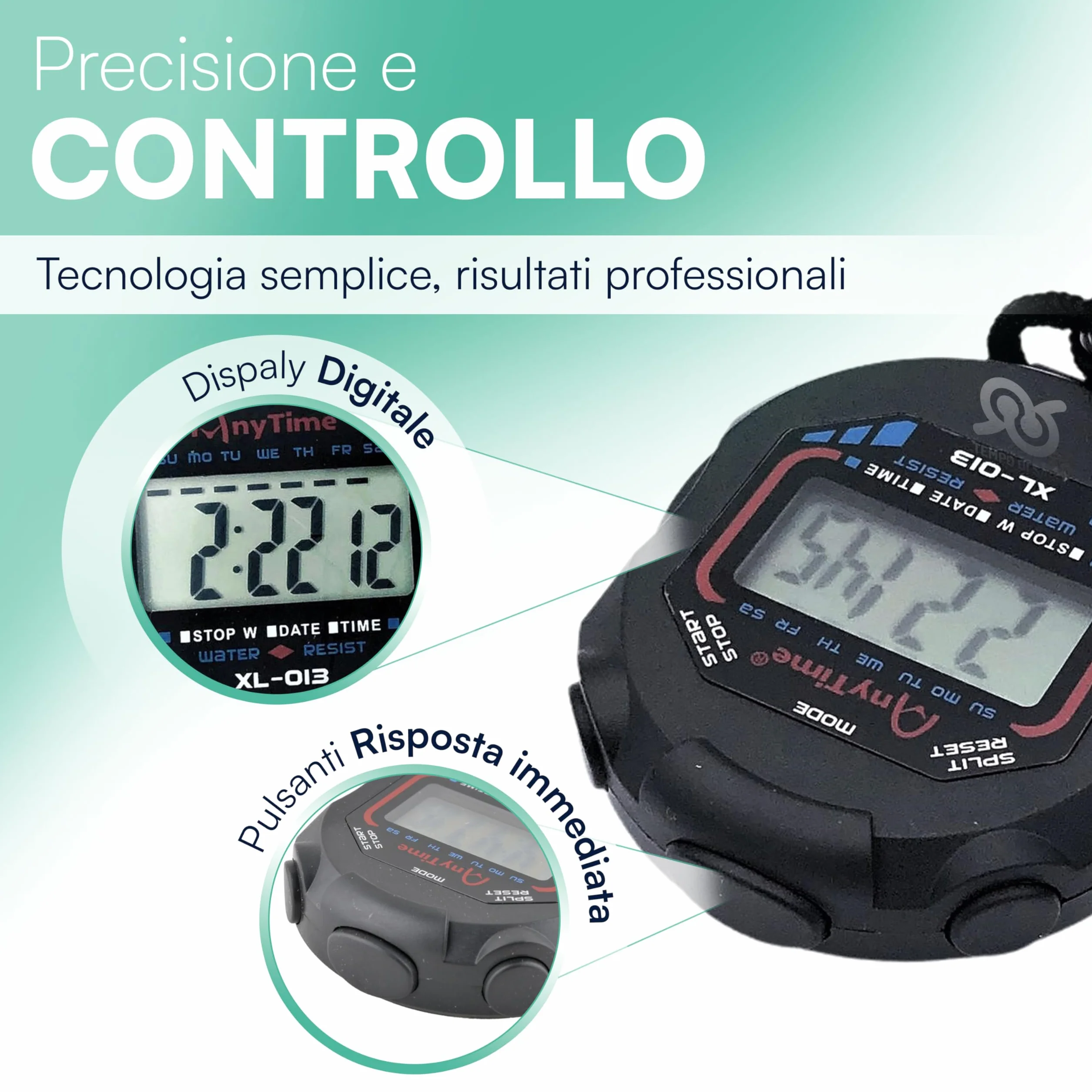 Tempo di Saldi Cronometro Sportivo con Timer Digitale Multifunzione - Orologio e Sveglia per Corsa, Palestra, Allenatore Calcio e Nuoto, Cronometro da Collo Ergonomico