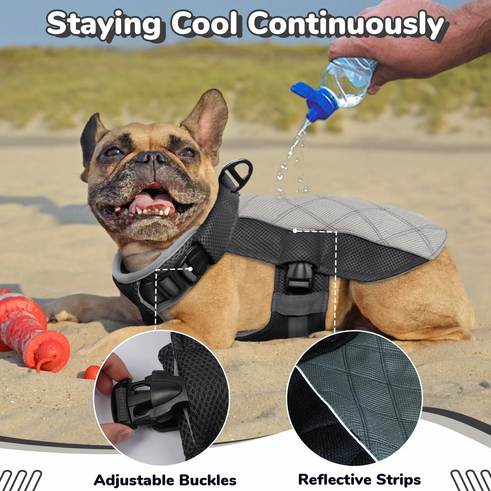 Giubbotto Refrigerante Cane Traspirante Gilet Rinfrescante con Pettorina Grigio Antracite M