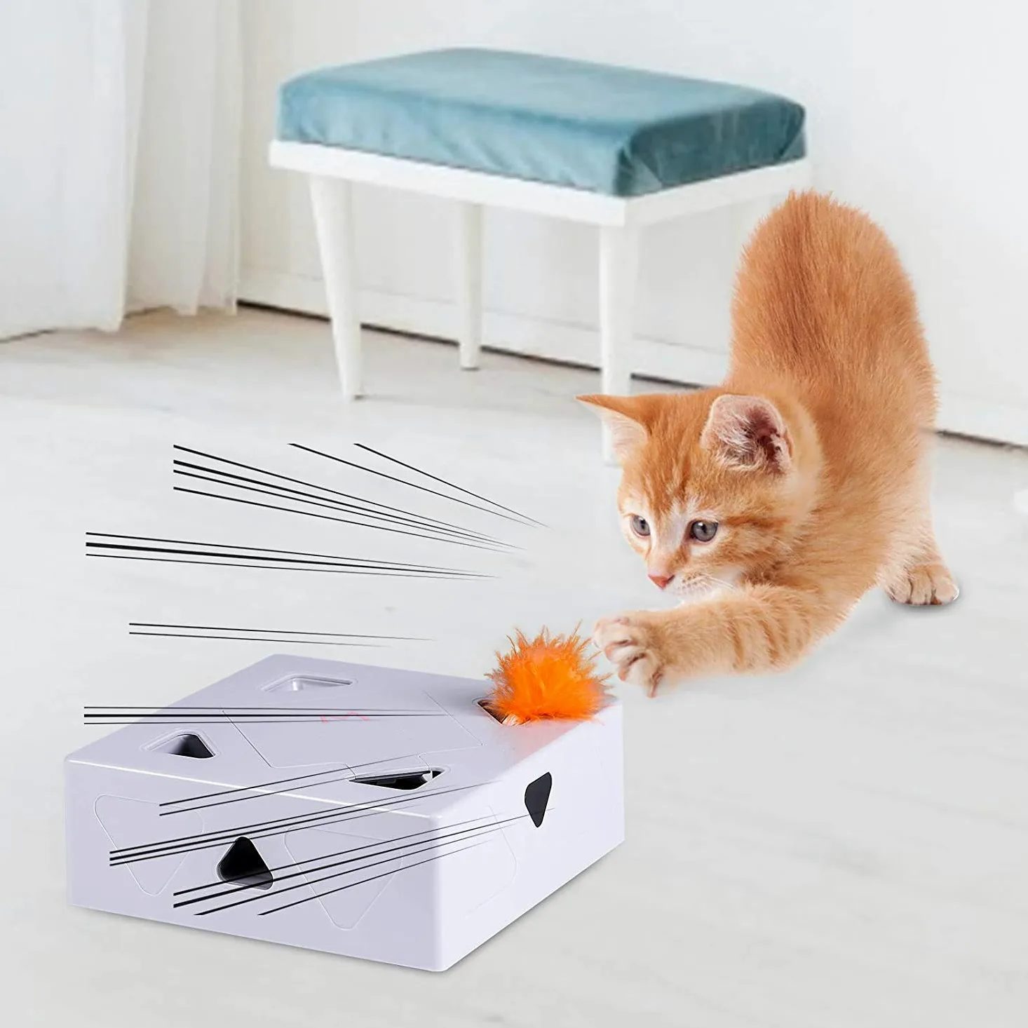 Ambush - Giocattolo interattivo per gatti, intelligente, elettronico, con piume rotanti, spegnimento automatico, divertente scatola magica per gatti, intrattenimento al chiuso, gioco di cattura