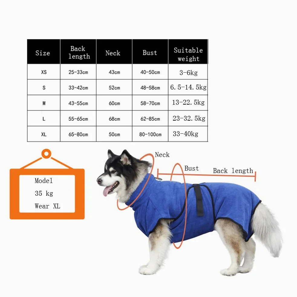 Accappatoio per cani e gatti, regolabile, in microfibra, ad asciugatura rapida, super assorbente, per cani e gatti (XL)