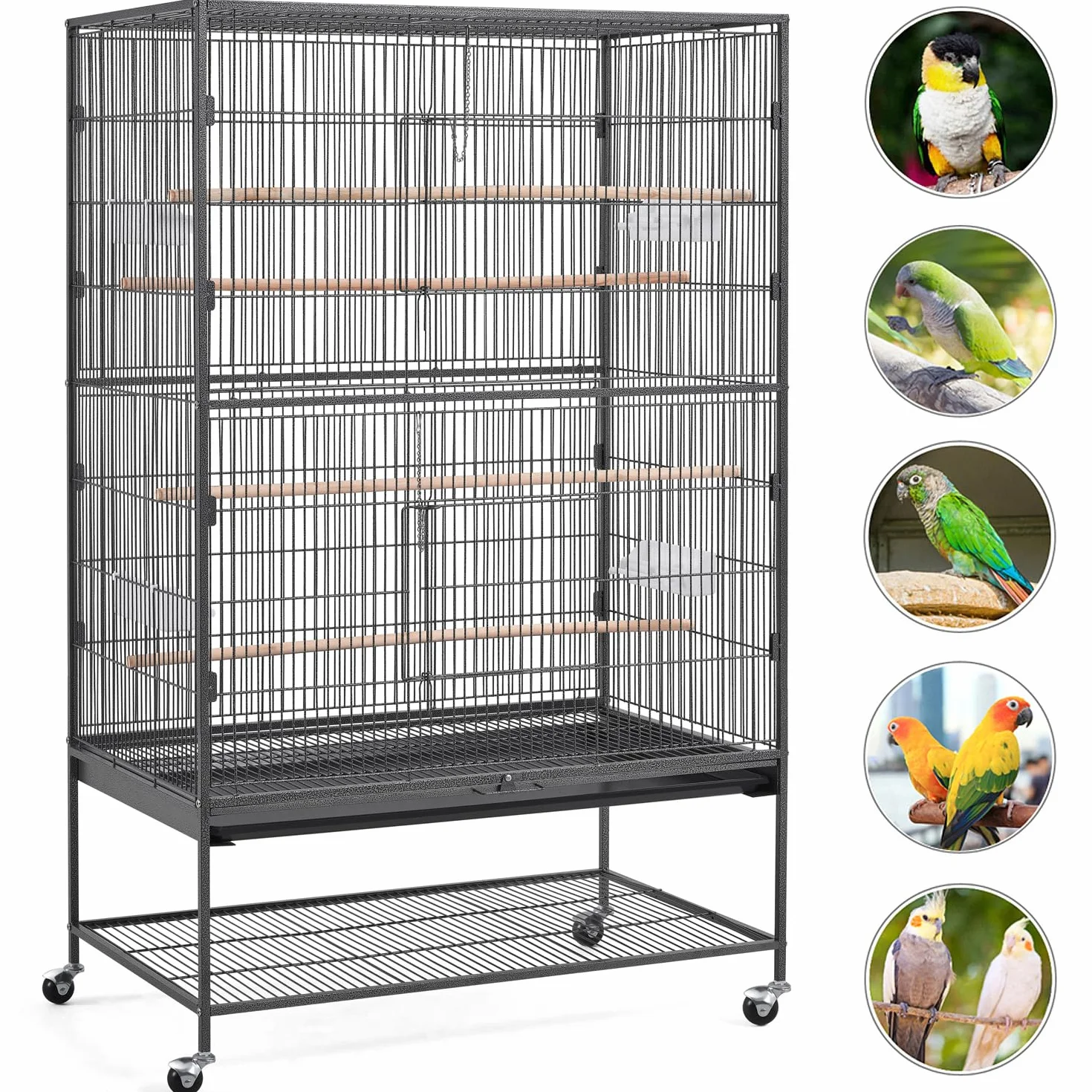 Yaheetech Gabbia Voliera per Pappagalli Uccelli Grandi 153 cm Metallo Nera 93,5 x 56,5 x 153 cm