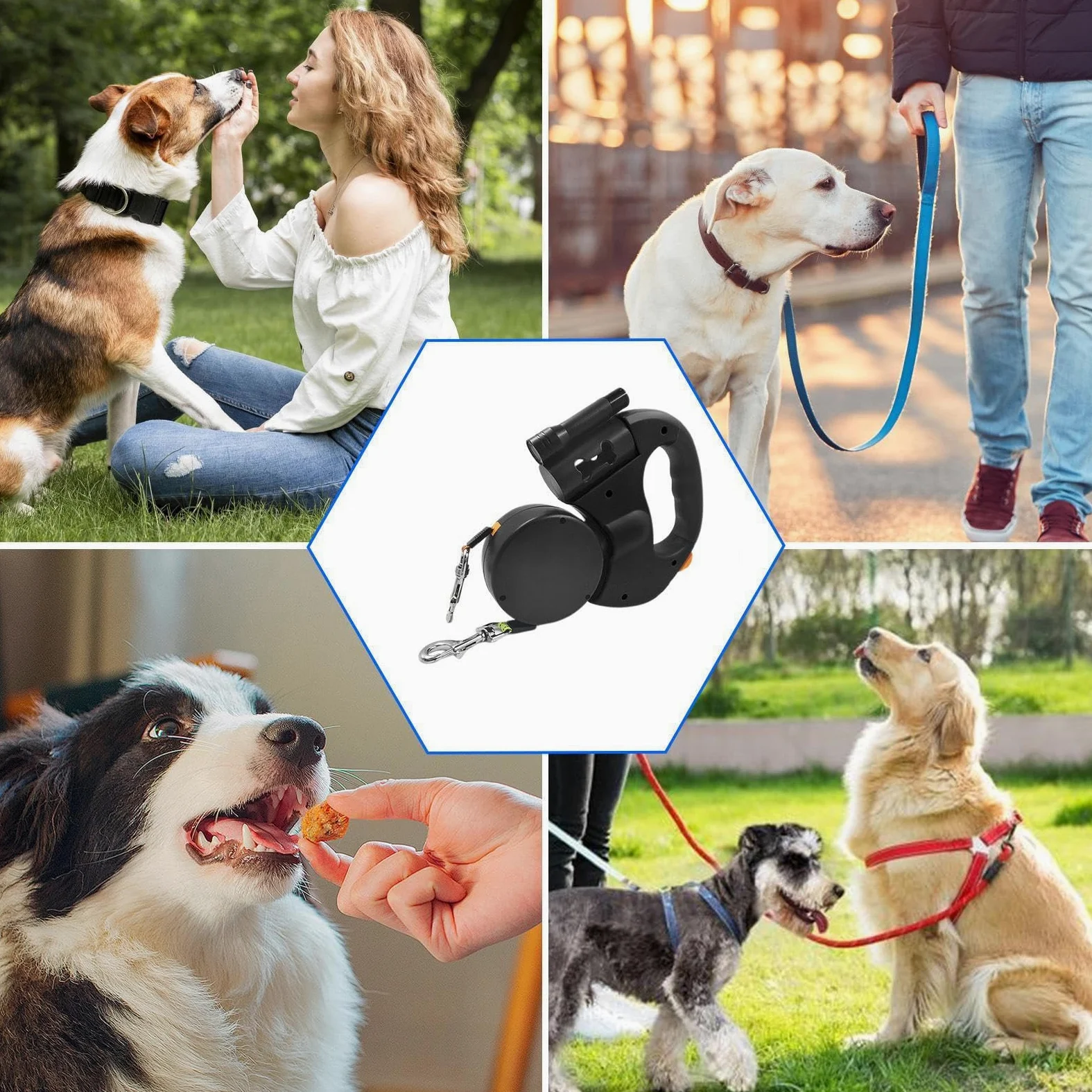 Guinzaglio Doppio Per Cani Guinzaglio Antiscivolo Pieghevole Impermeabile | Guinzaglio Biforcato per Cani per Passeggiate all'Aperto Spiaggia Escursionismo Corsa Raccolta