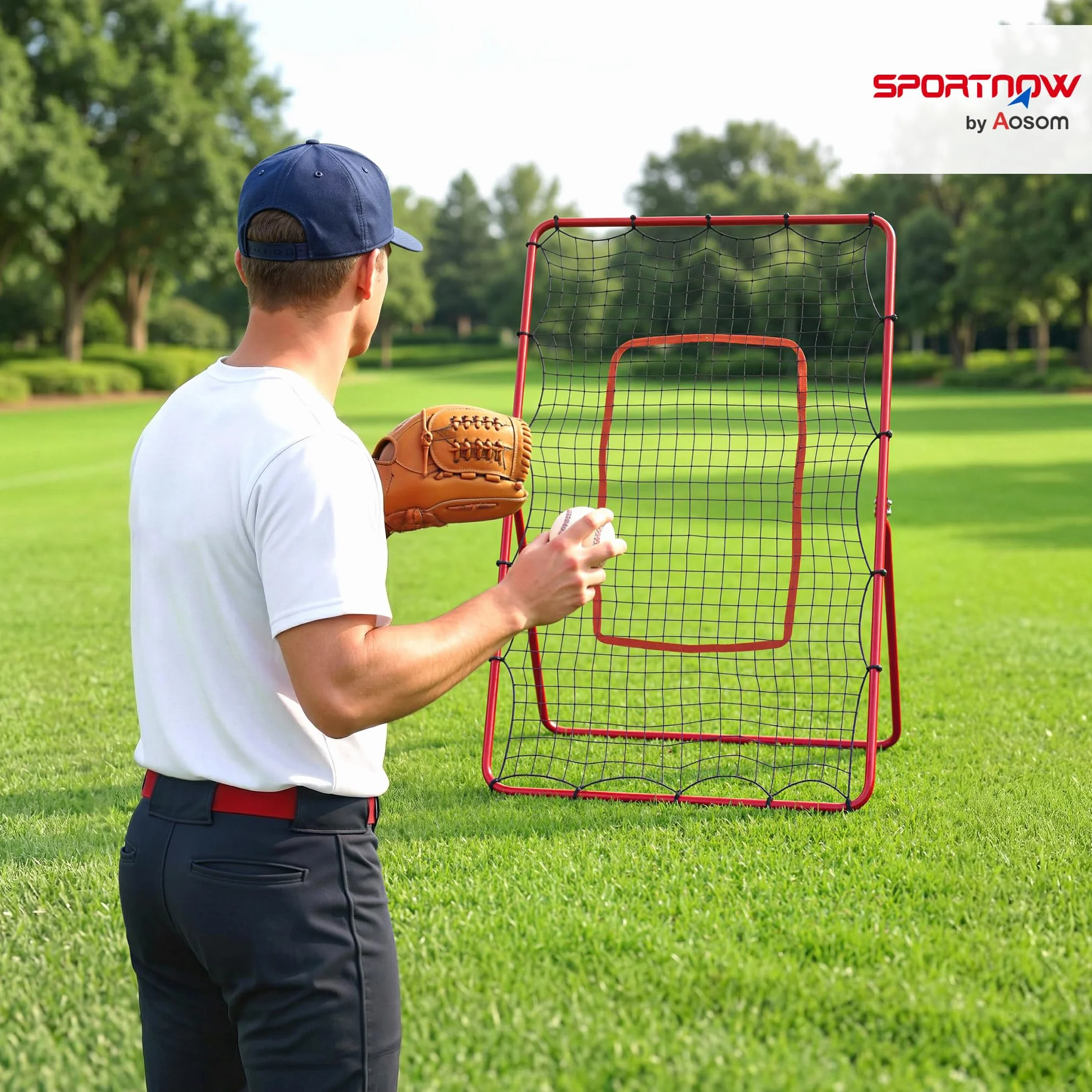 SPORTNOW Rete da Rimbalzo per Baseball, Rebounder Portatile con 4 Angolazioni Regolabili per Calcio, Baseball, Softball e Lacrosse, Per Lanci, Passaggi e Allenamento di Presa