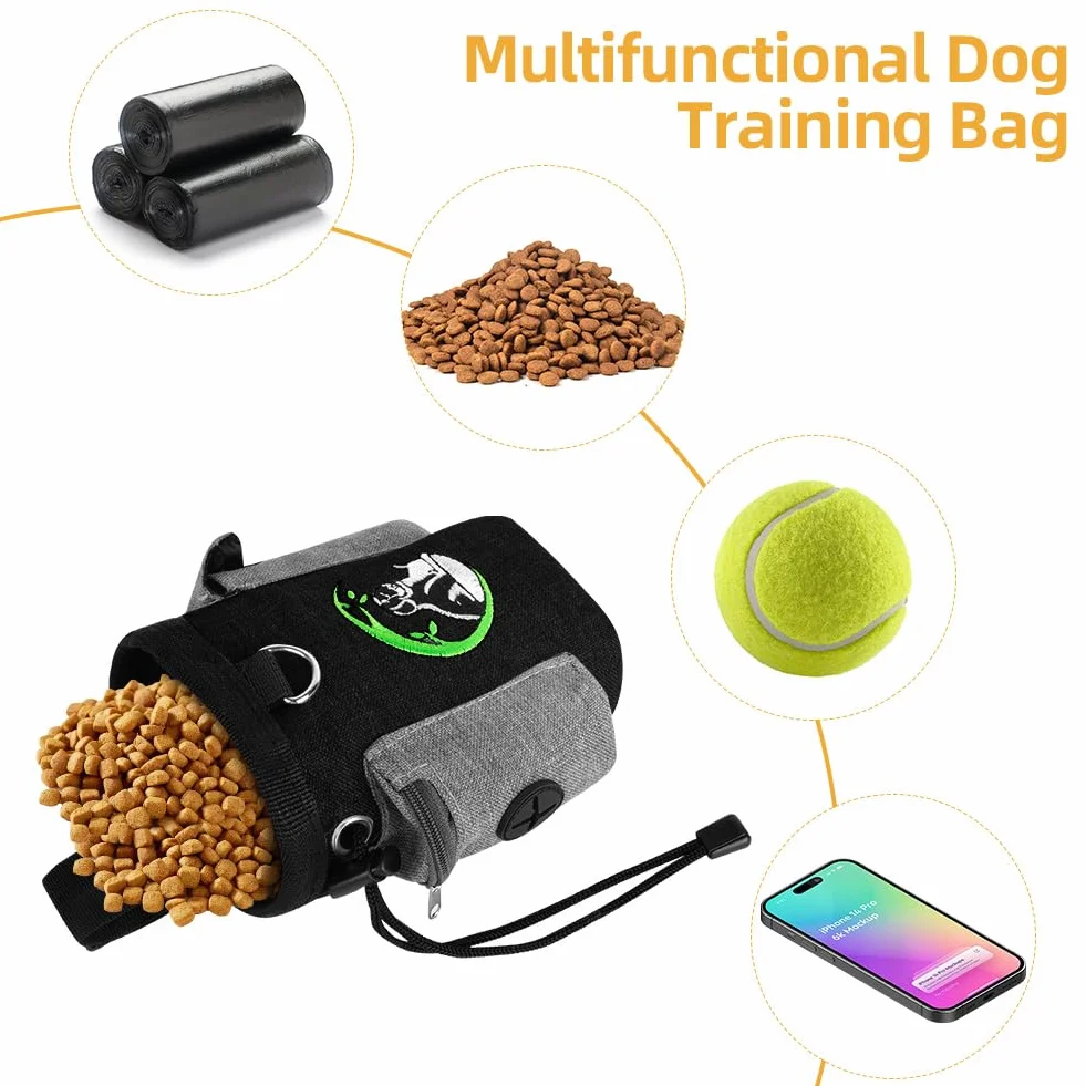Portapremietti per Cani, Portasnack Cane, Sacchetto Addestramento Cani, Marsupio Premi Cane, con Fibbia, Cintura Regolabile e Sonaglio per Addestramento (Nero)