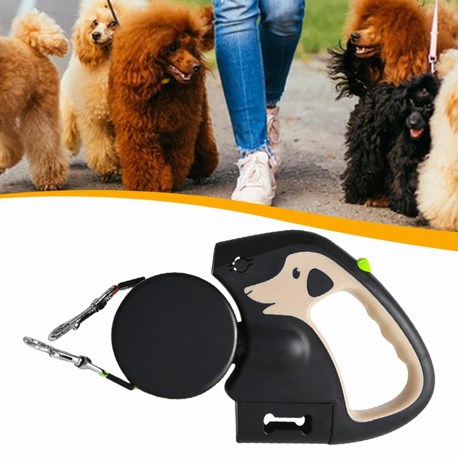 Guinzaglio per cani con luce, guinzaglio retrattile da 3 metri, resistente | all'usura, guinzaglio portatile per cani, guinzaglio retrattile per parco giochi, facile da usare, portatile per jogging