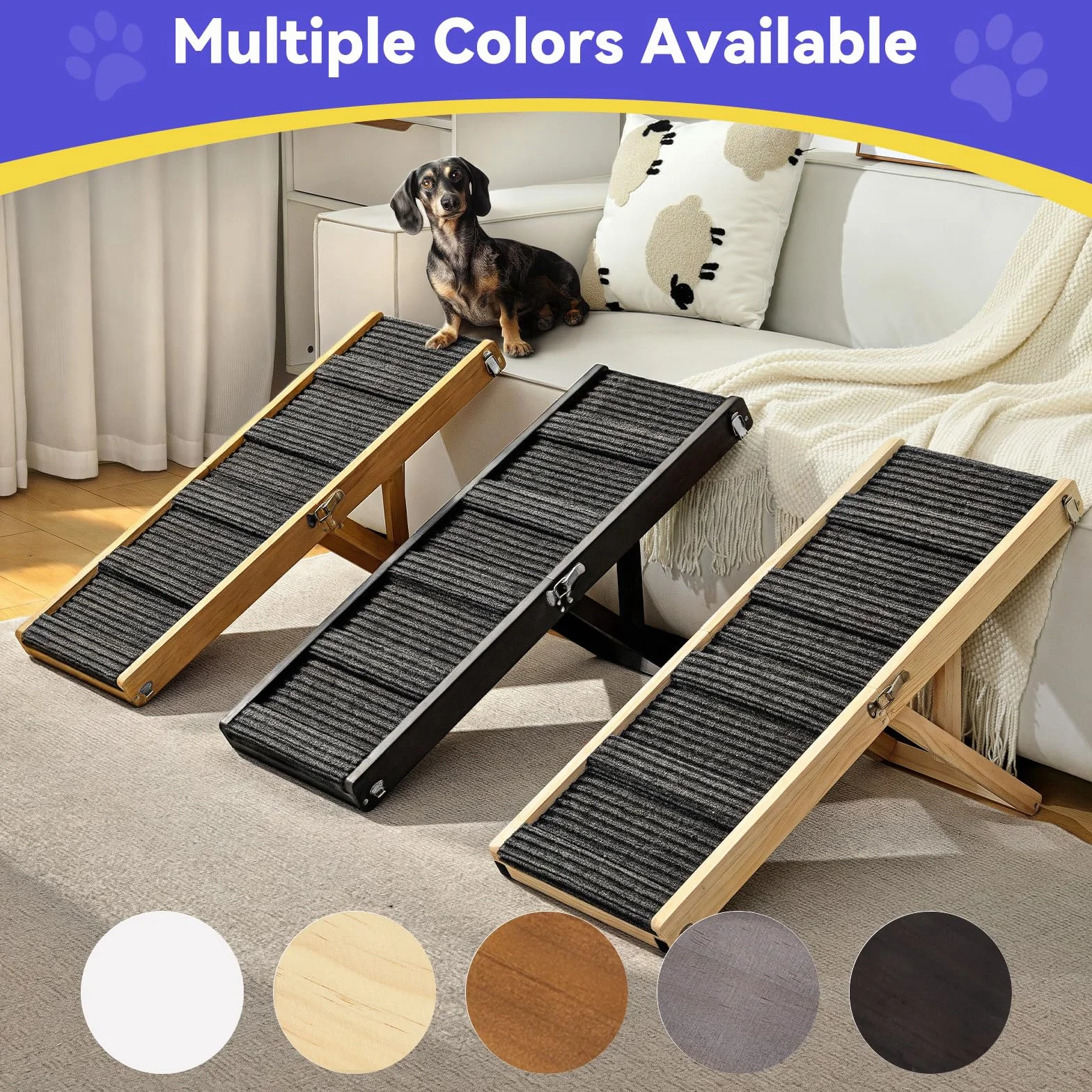 Piccola Rampa per Cani Pieghevole in Legno per Divano e Letto, 4 Altezze Regolabili da 13" a 21", Gradini Stabili con Cuscinetto Antiscivolo