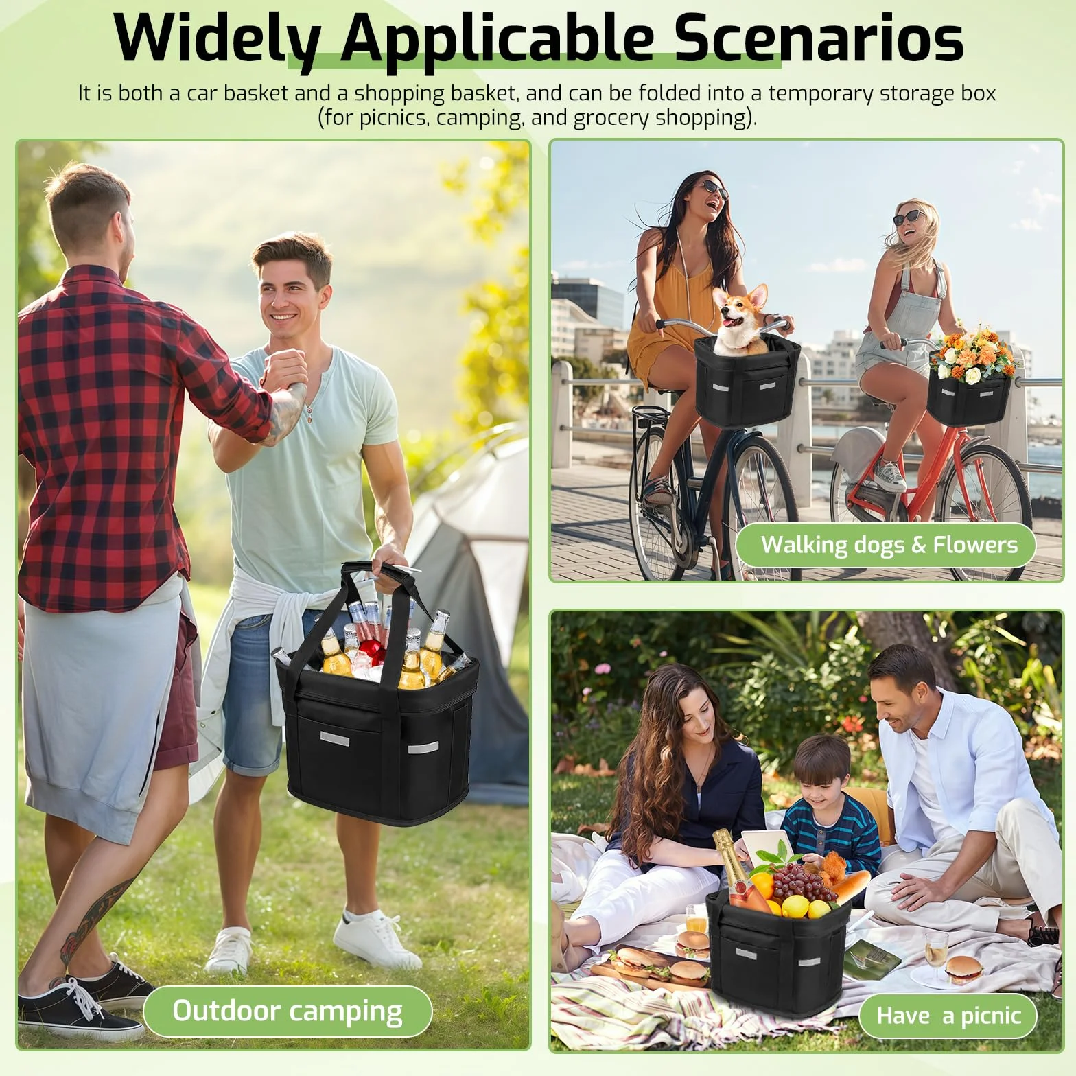 Cestino Bicicletta Anteriore, Anteriore per Bicicletta Pieghevole Borsa a Mano, Cestino per Bici Staccabile, Cestino Multiuso per Biciclette per Animali Domestici Cani Gatto Picnic Shopping