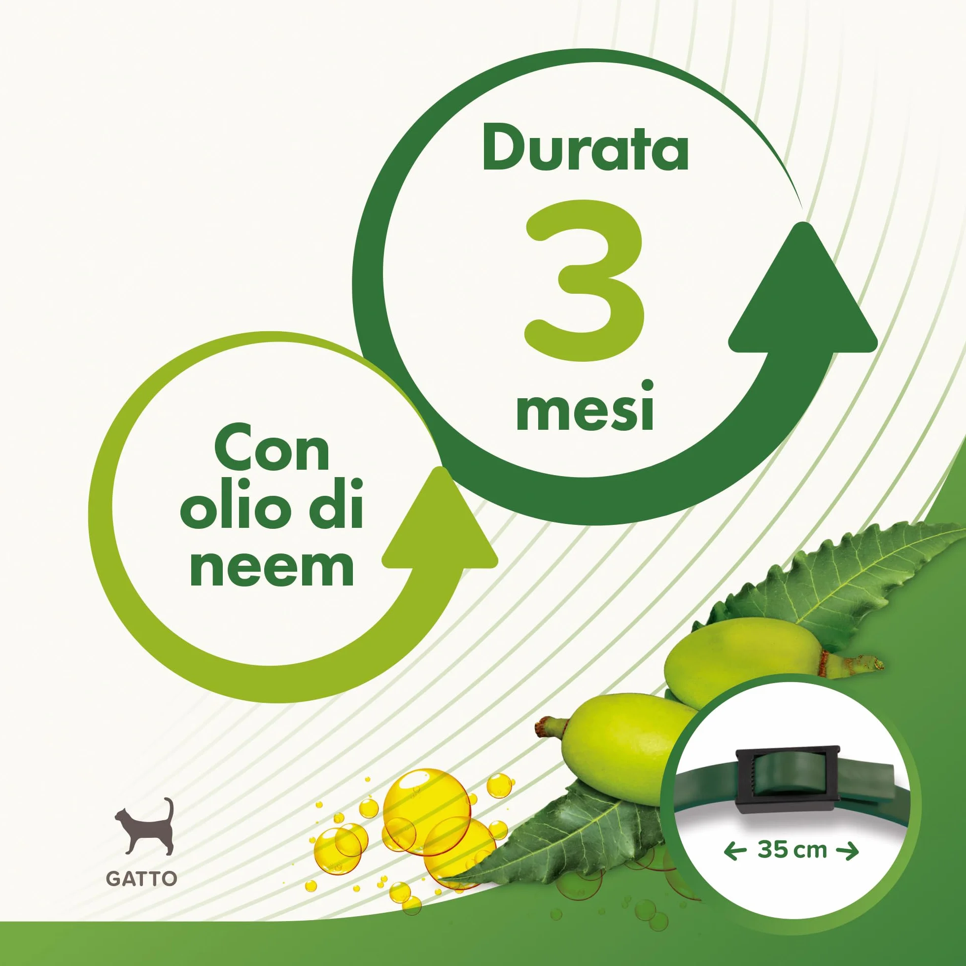 Beaphar Protezione Naturale, Collare Scudo Regolabile per Gatto, con Olio di Neem, Fino a 3 Mesi di Protezione, 35 cm