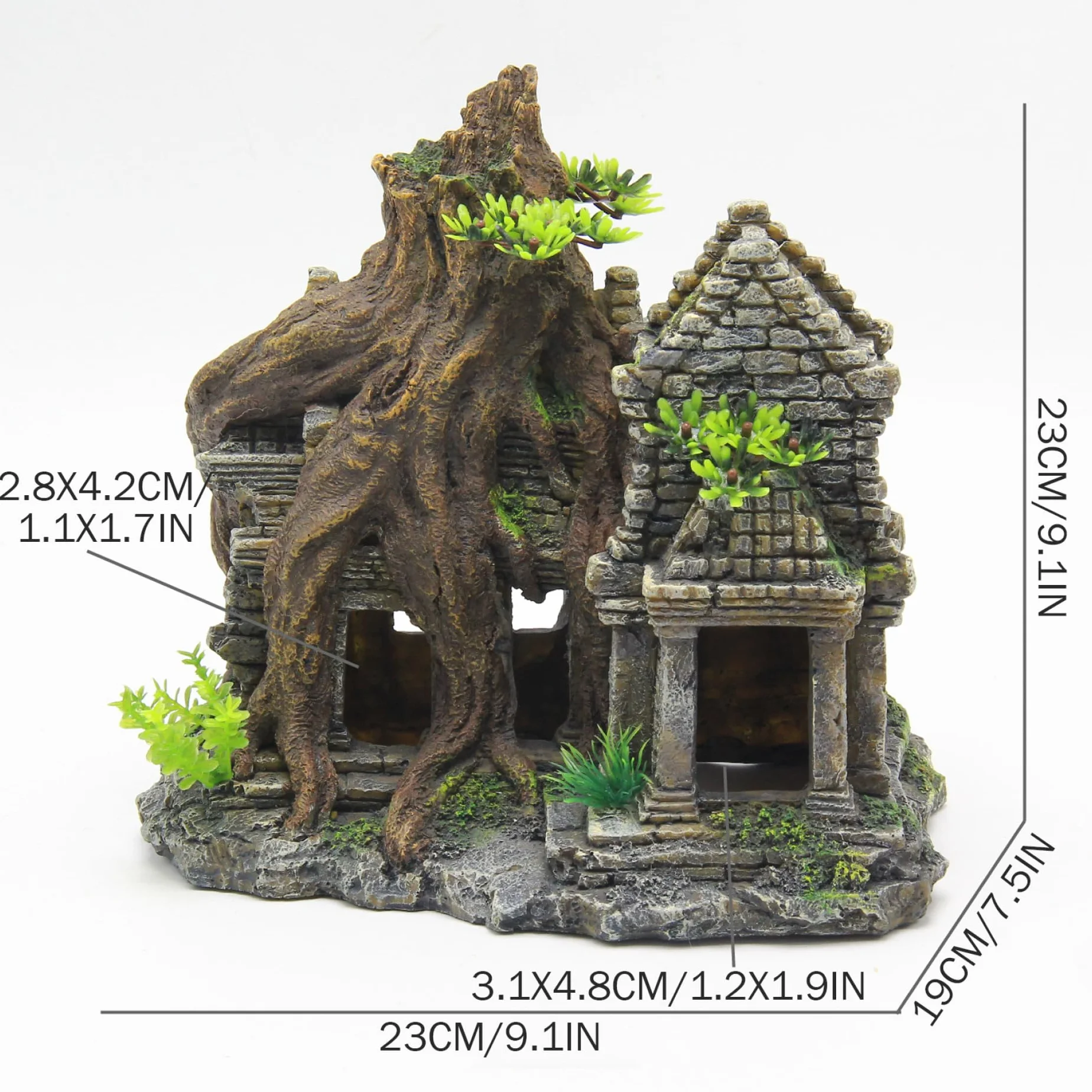 Realistico Castello ad arbusto per Acquario con Grotta – Grandi Decorazioni per Acquario, Ornamento in Resina Dipinto a Mano per Pesci Betta e gamberetti Che nascondono e Giocano