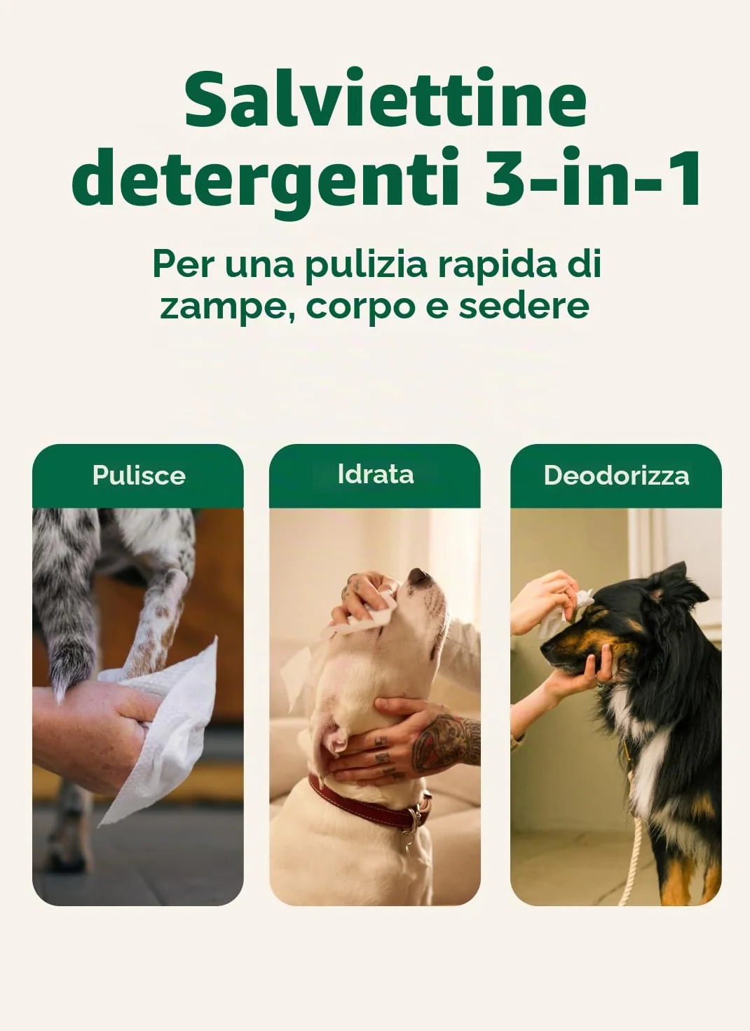 Earth Rated Salviette ipoallergeniche per Cani, puliscono ed eliminano Gli odori da Zampe, Corpo e Sedere, profumati alla Lavanda, 100 Pezzi