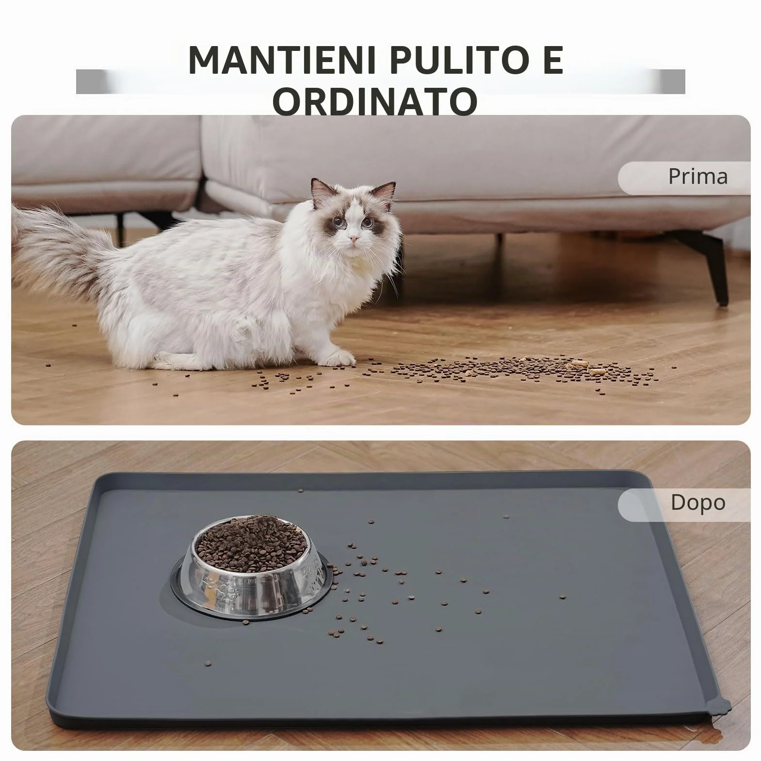 Reopet Tappetino per Cibo e Acqua in Silicone per Animali Domestici, Impermeabile con Bordi Rialzati Antispill, Placca per Ciotole Sia per Cani che per Gatti Disponibile in Diverse Dimensioni e Colori
