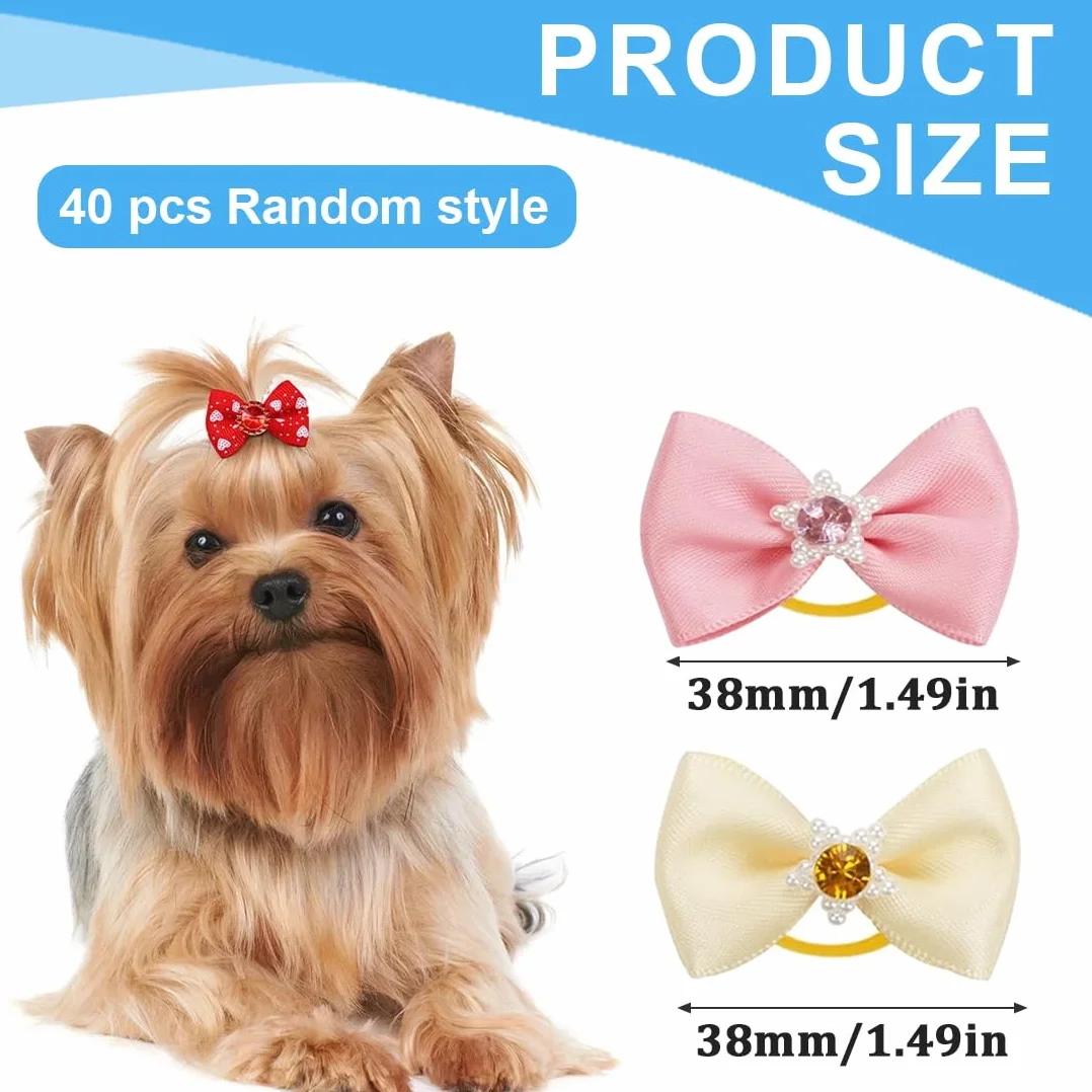 40 Pezzi Fiocchi per Cani con Elastici, Haarschleifen Hochwertig per Capelli per Cani Graziosi, Accessori per la Toelettatura per Kleine Hunde e Uso Quotidiano Durante Le Vacanze