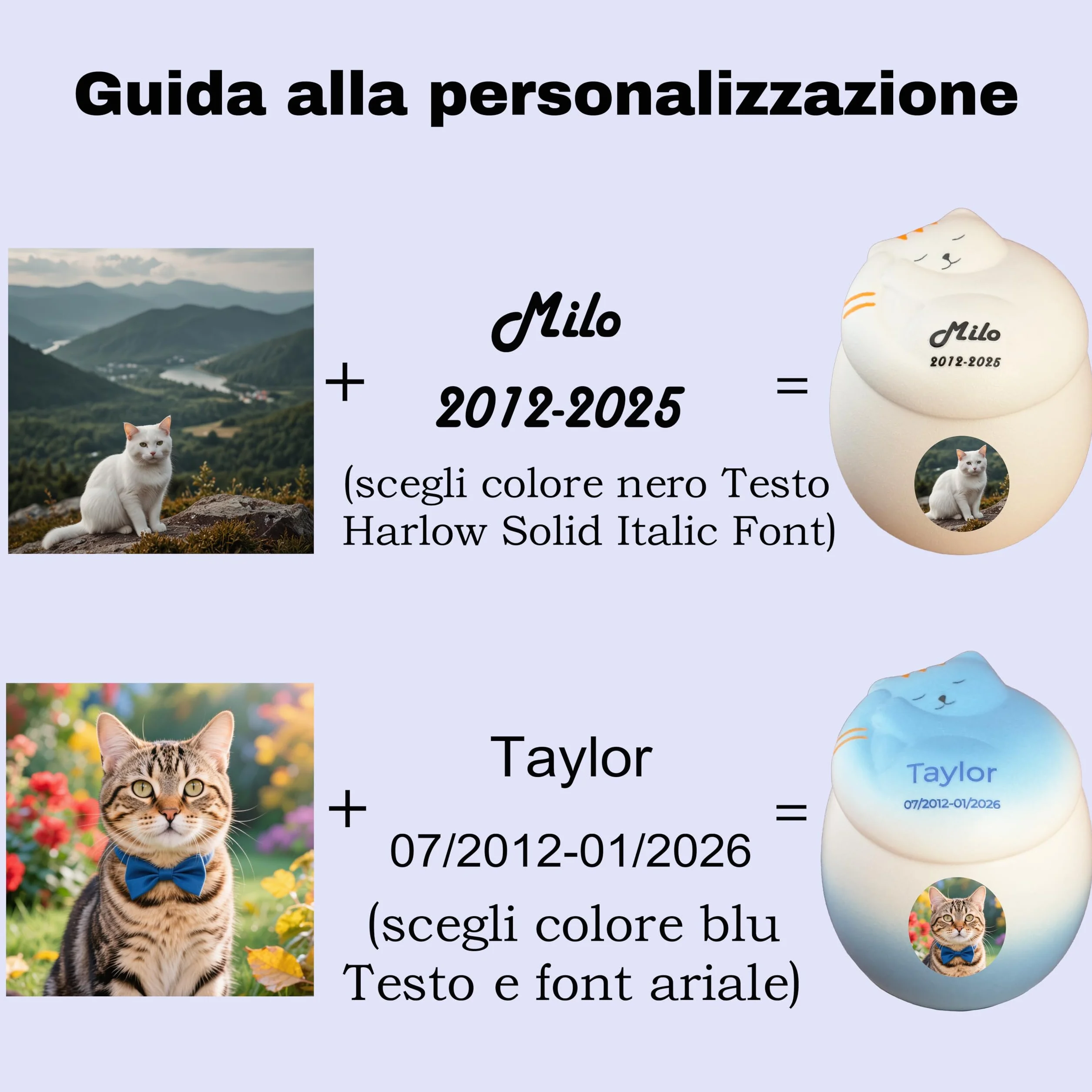 Urna per gatti in ceramica fatta a mano per ceneri animali domestici personalizzabile (nero)