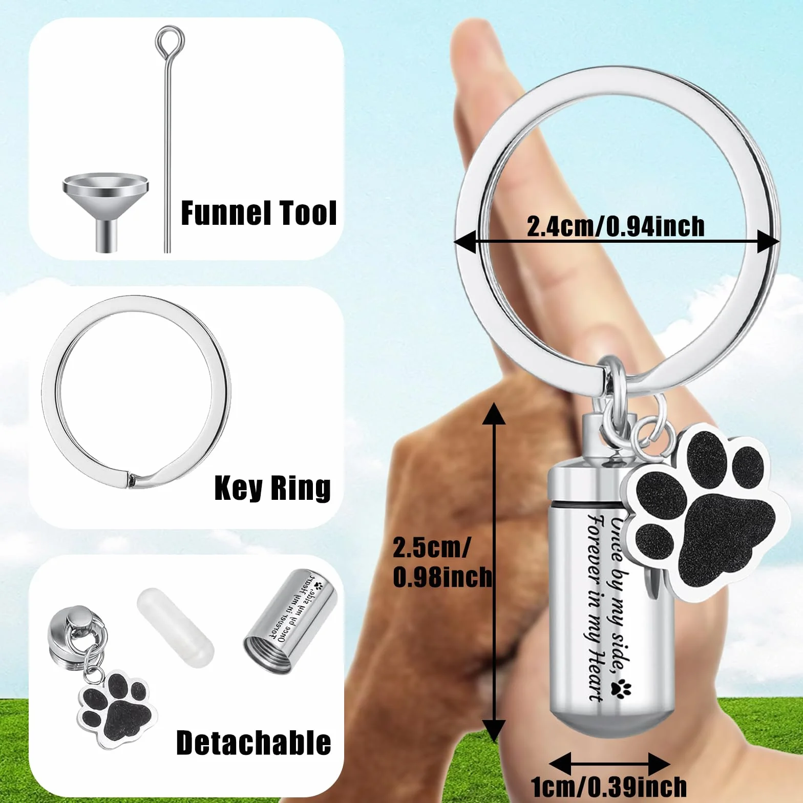 Portachiavi urna per animali domestici in acciaio inox, Mini urna cremazione, Ceneri di Cane, Ideale per souvenir e gioielli di animali domestici
