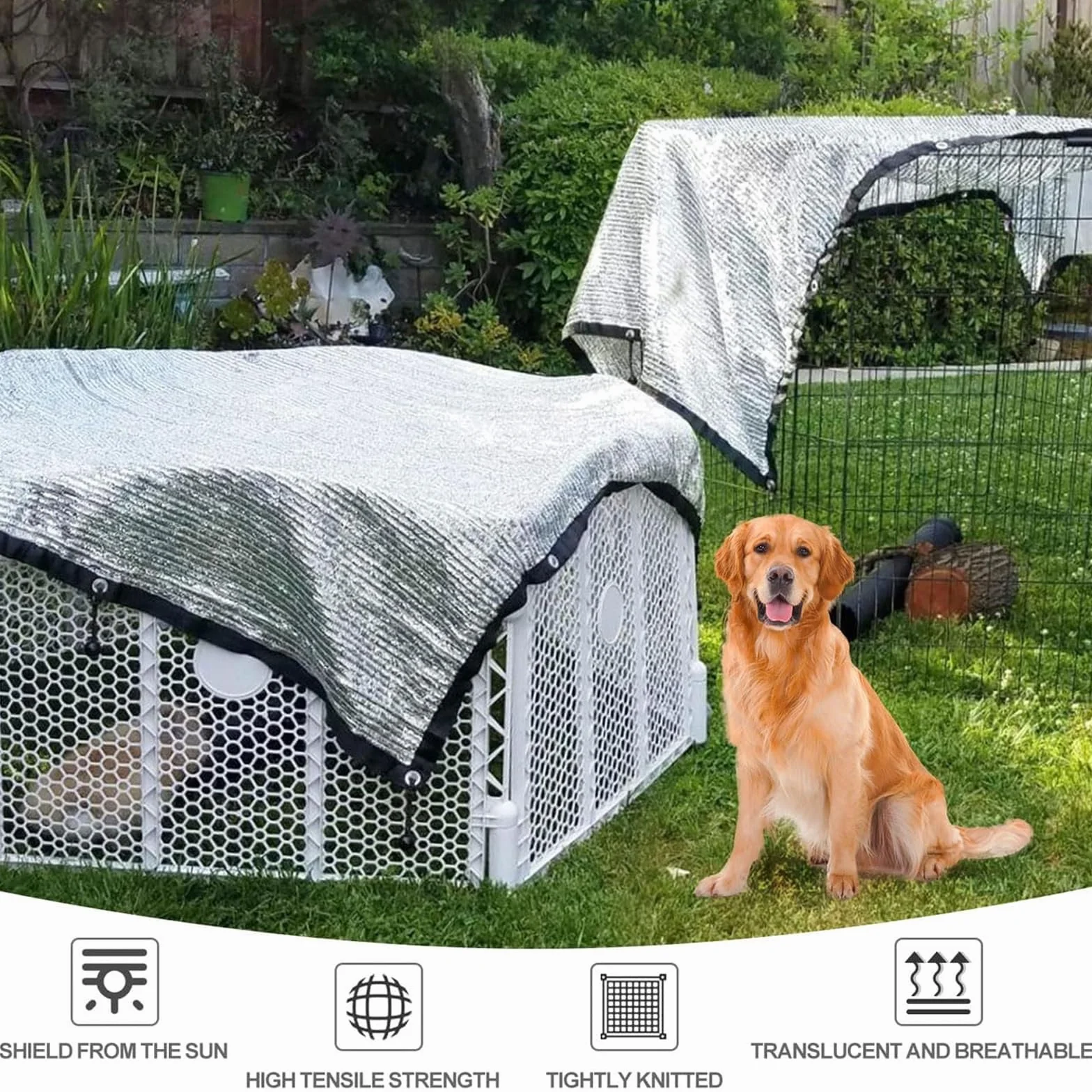 Rete Ombreggiante per Cani,Alluminio Riflettente Rete Ombreggiante 2x2m,Protezione Dal Calore con Occhielli,Adatto per Auto,Suv,Caravan,Strada,Campeggio
