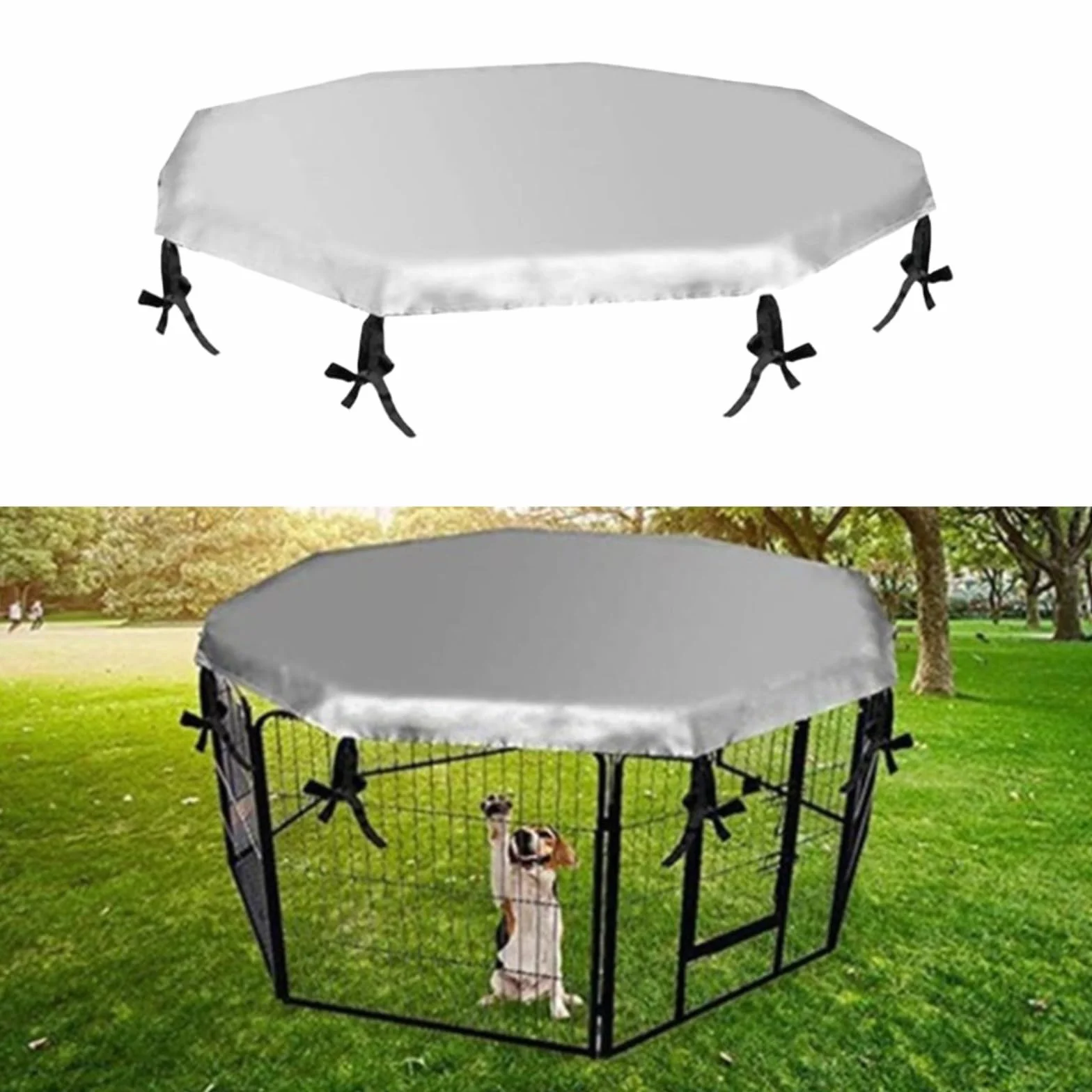 Copertura per box per cani a 8 pannelli, protezione solare e pioggia, regolabile (argento)