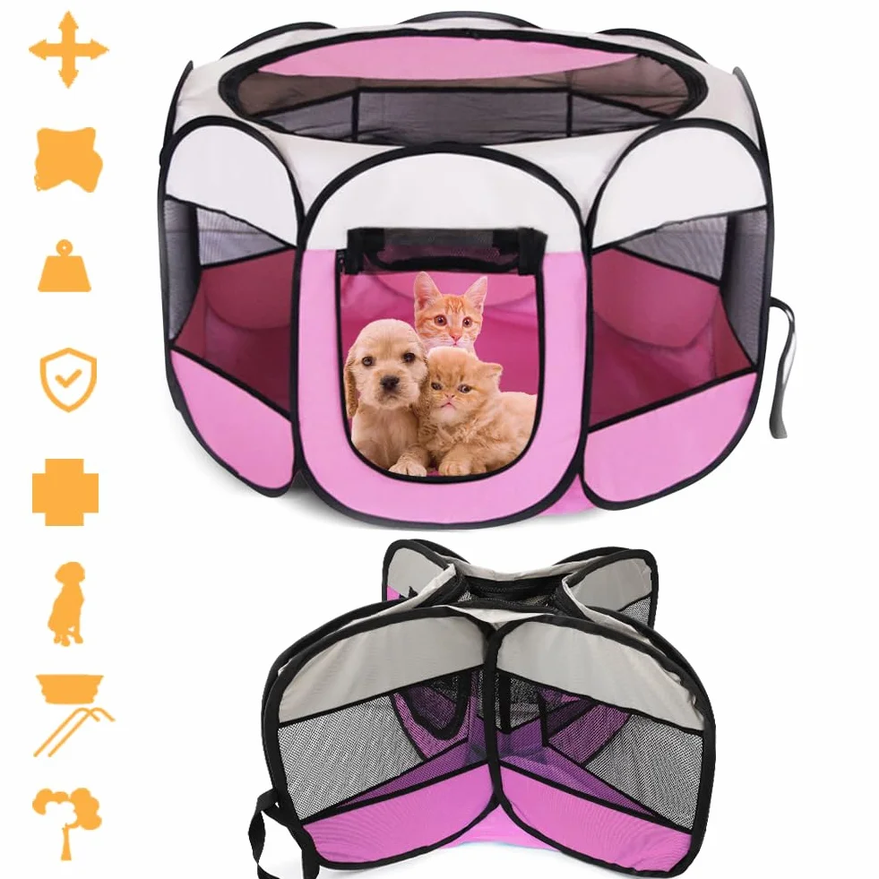 Recinto Cani da Interno Pieghevole 74x74x43cm Rosa per Gatti Cuccioli