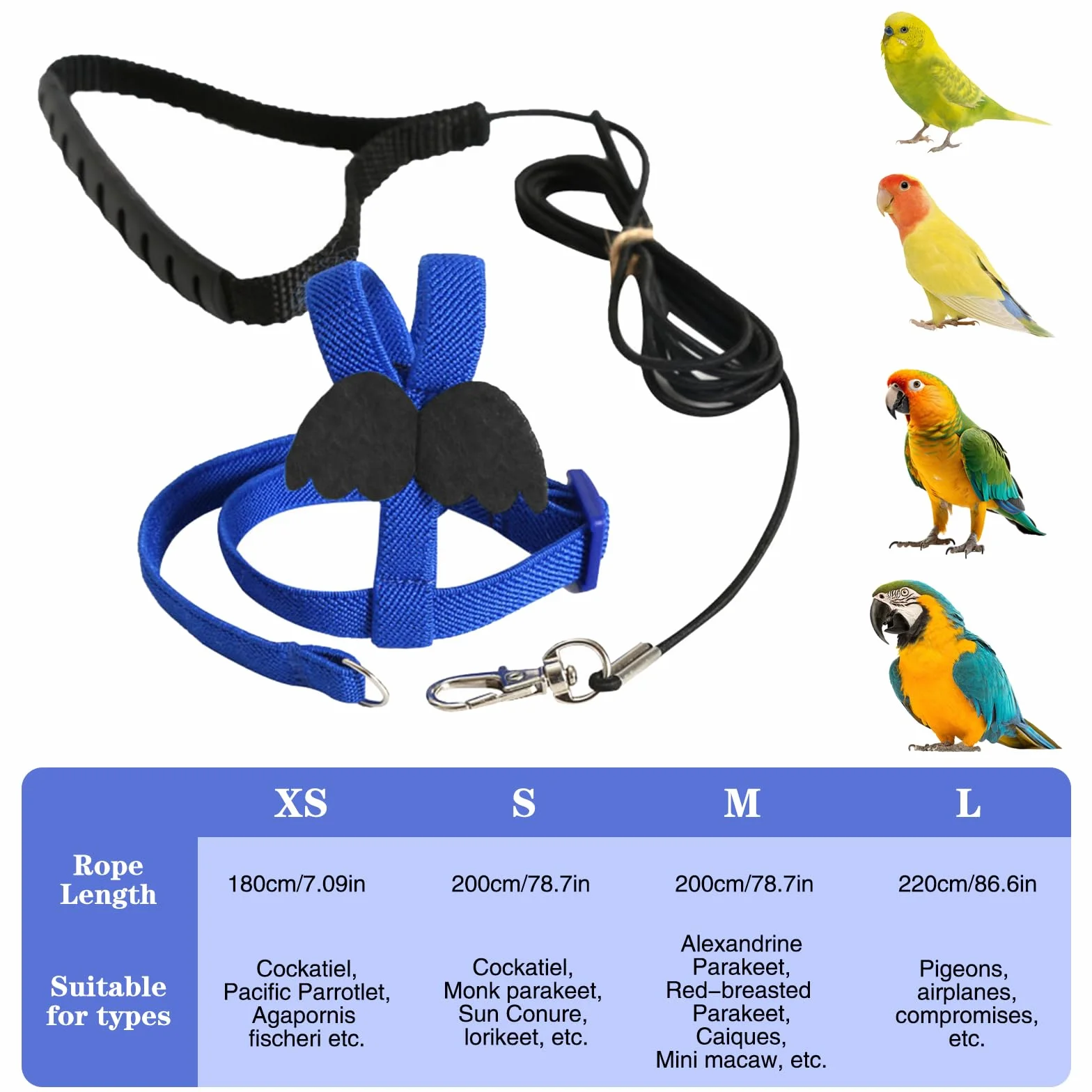 Imbracatura per pappagallo regolabile per animali domestici e uccelli guinzaglio per attività all'aria aperta corda da addestramento cinghia elastica anti-morso per pappagalli cacatos ara