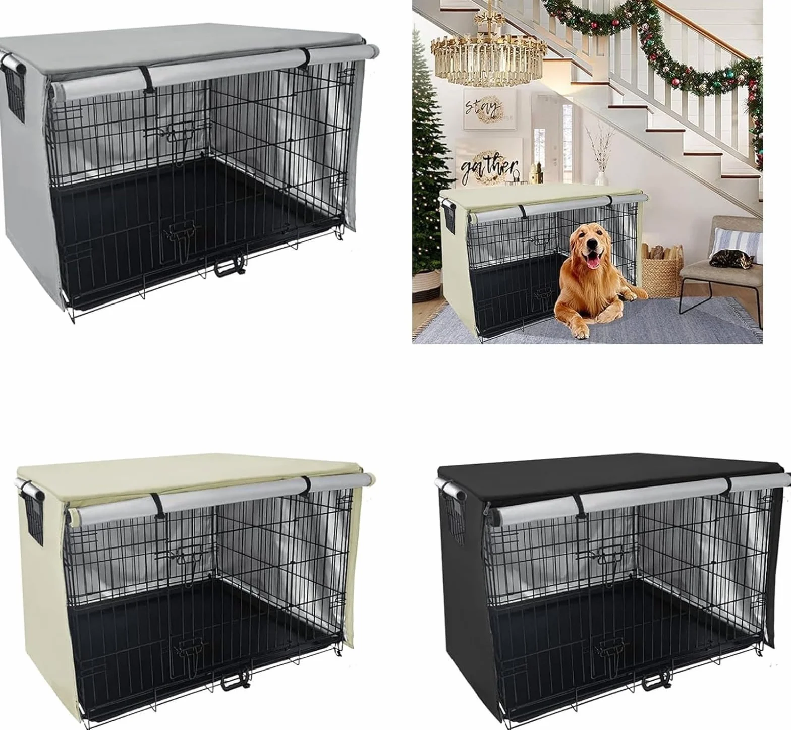 Generico Impermeabile Copertura Gabbia Cani Tessuto Oxford 210D Oscurante Portatile 109x74x76 cm Nero