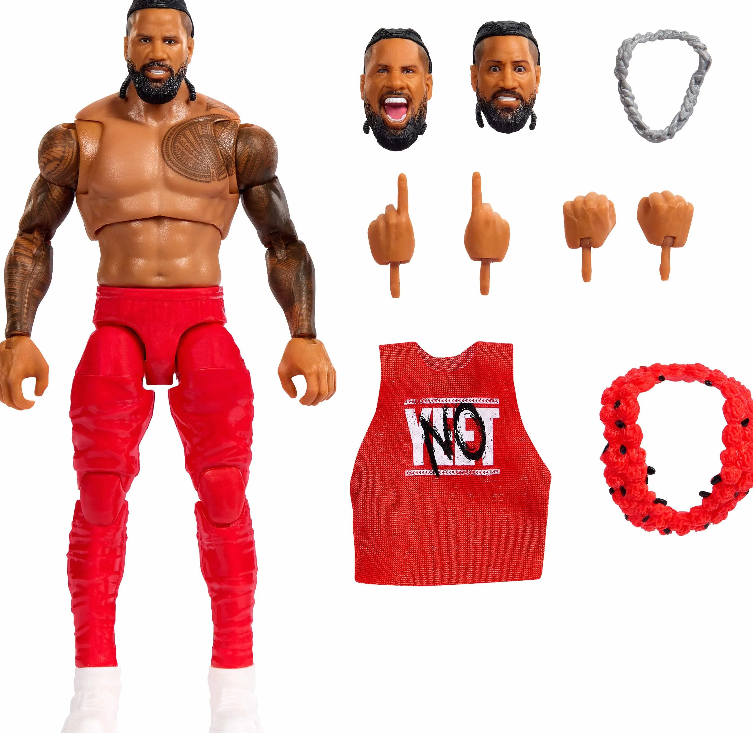 Mattel WWE Ultimate Edition Action Figure & Accessories Set, Jimmy USO 6" da collezione, teste e mani intercambiabili, 30 punti di articolazione