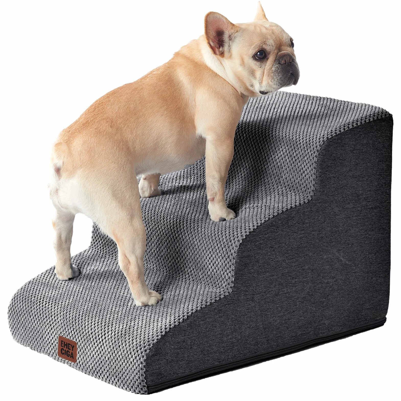 EHEYCIGA Scaletta per Cani 3 Gradini 40 cm, Scala Antiscivolo per Letto e Divano, Rivestimento Rimovibile e Lavabile, Grigio