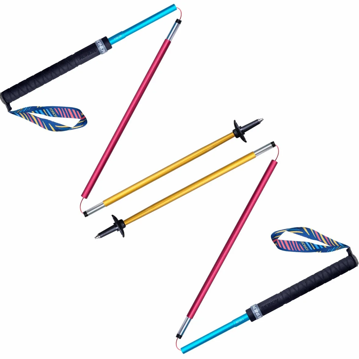 AONIJIE 2 Pezzi Bastoncini Trekking Pieghevoli, Bastoni da Trekking di Alluminio Ultraleggero, Ideale per Trekking, Campeggio 110CM/120CM