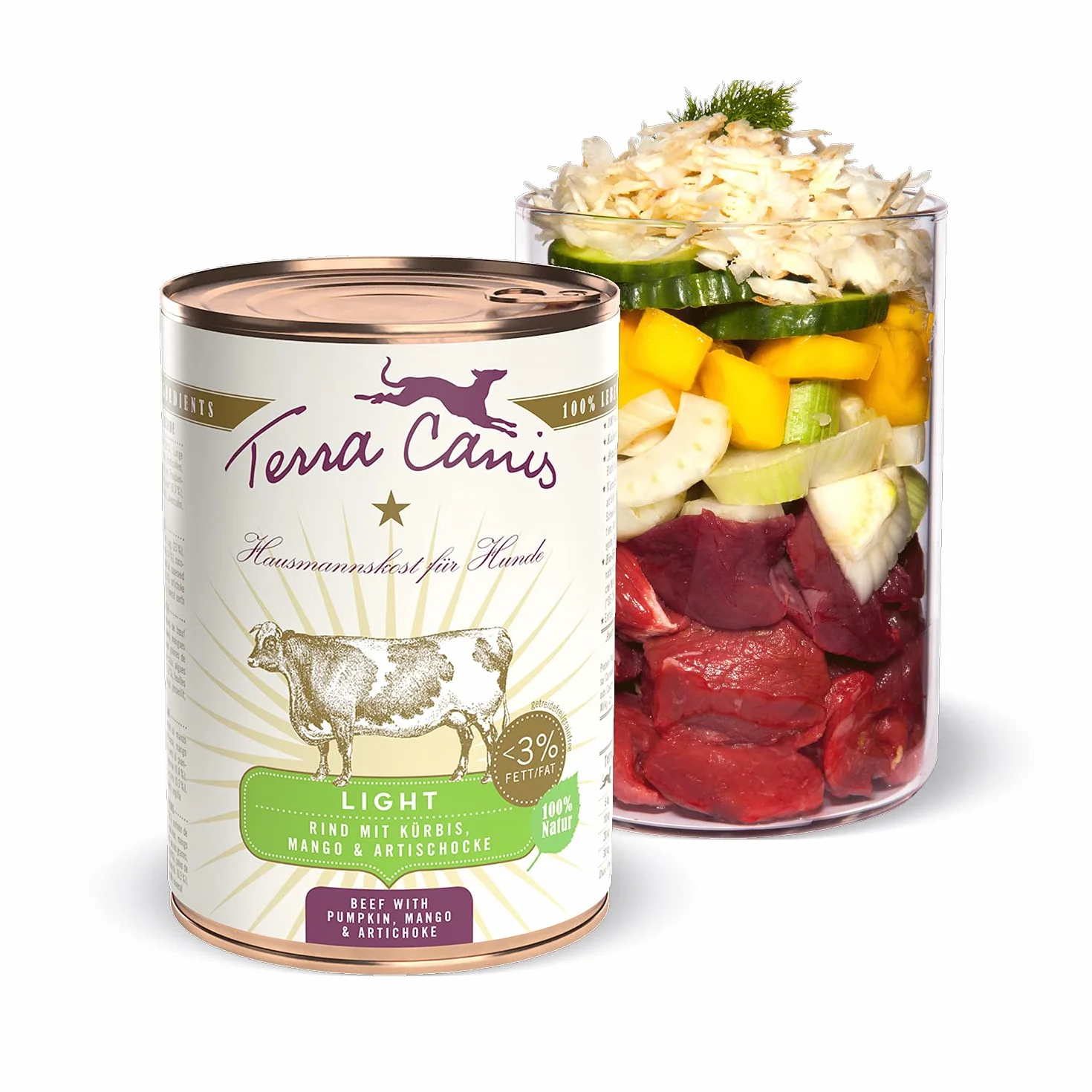 Terra Canis Manzo, zucca & mango - Alimento umido Light, 400g I Alimento premium per cani con ingredienti di autentica qualità human-grade al 100% I ipocalorico & gluten-free