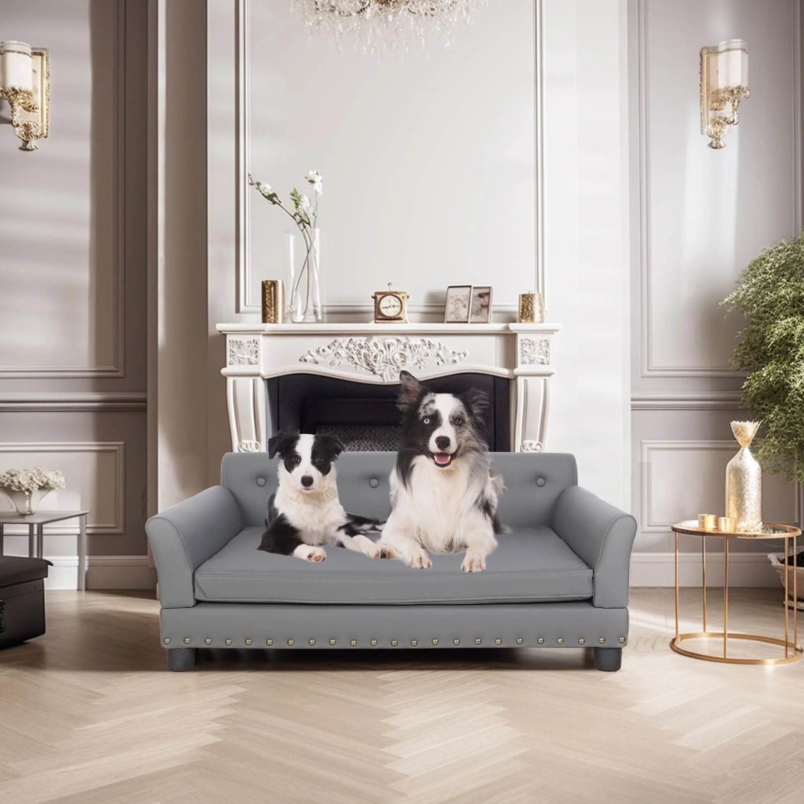 BingoPaw Divano per Cani Lusso: Grande Media Poltrona per cane in Pelle in microfibra Traspirante Impermeabile Rialzato Divanetto per cane Resistente Sedia per cani 96x70x40cm