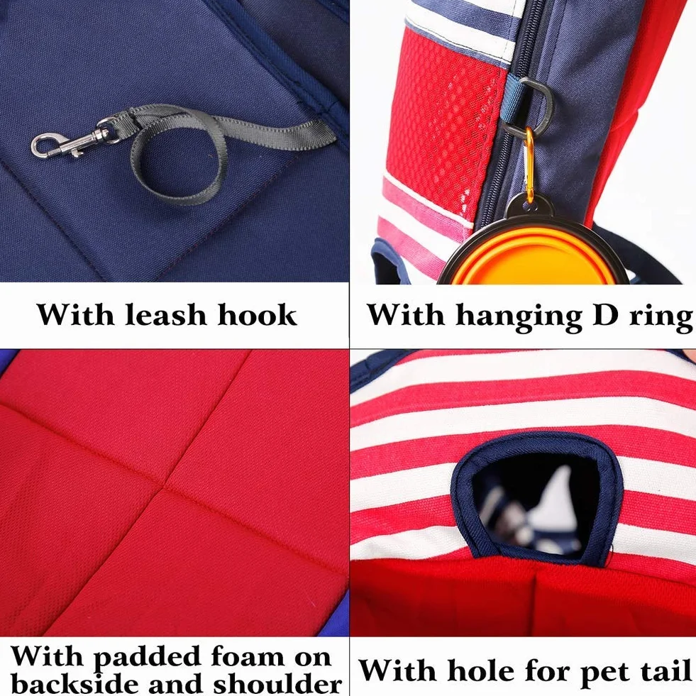 Tineer Zaino per Animali Domestici,Regolabile Dog Front Legs out Carrier Backpack Il Sacchetto di Mano Libero Viaggi,Easy-Fit per 5-12KG Piccole Medie Gatti Cani attività all'aperto (Stripe)