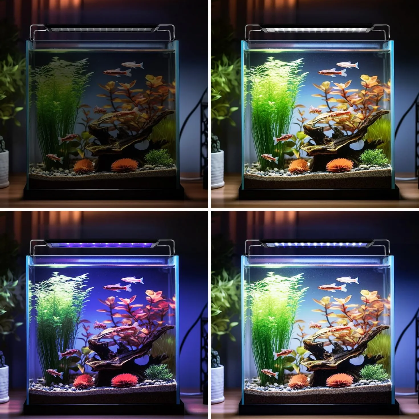 Nobleza - Luce per Acquario, Illuminazione per Acquario con Timer, Lampada da Giardino con 3 Colori, Lampada Acquario con 10 Livelli Luminosità Regolabile da 30-50cm, 8W