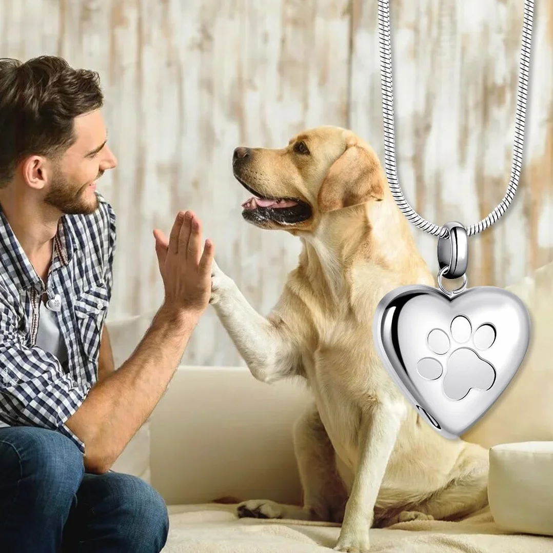 Argento Gioielli Cremazione Animali Domestici Ciondolo Stampa Zampa Collana Urna Forma Cuore Commemorativi Cane Gatto