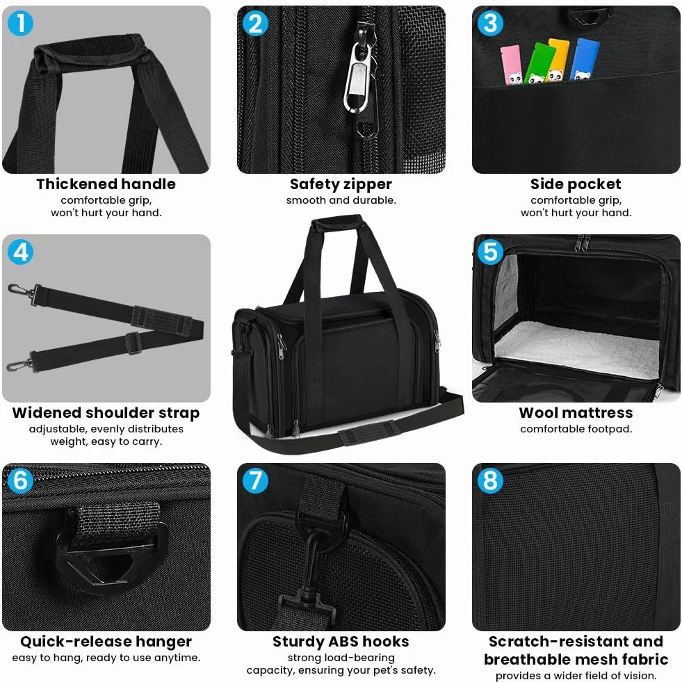 Borsa trasportino per cani pieghevole,40*25*25cm Trasportino per Cani Gatti Borsa da Trasporto Cane con Materasso,Traspirante,Tappetino Lavabile Rimovibile per gatti e animali fino a 4.54kg,Nero