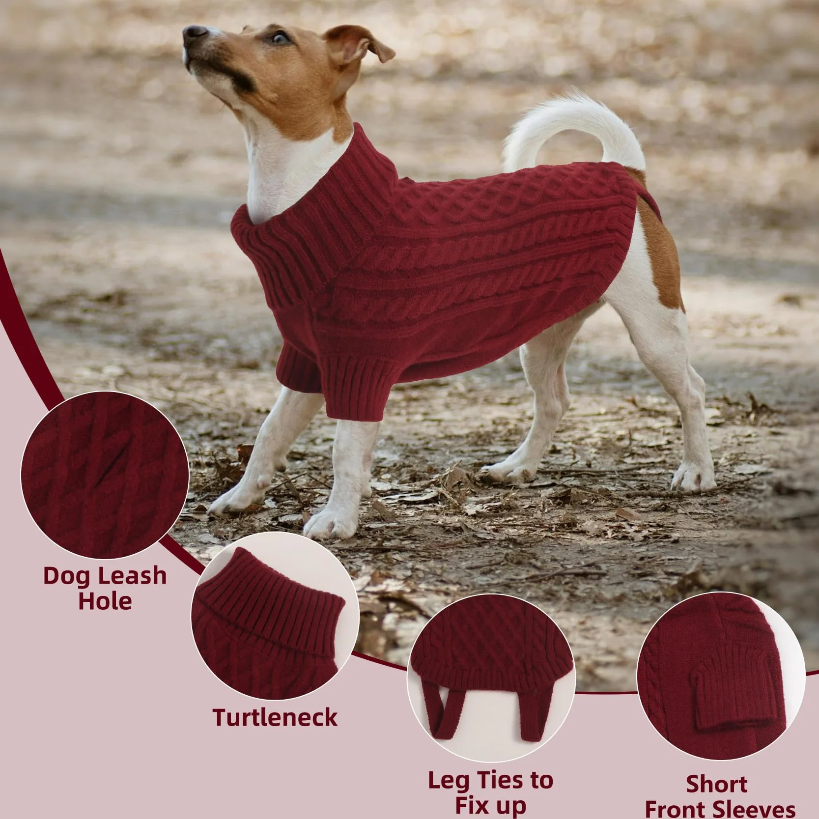 Maglione Cane Taglia Media Caldo Invernale Termica Dolcevita Lavorare a Maglia Cani Classico Elegante Pile per Cani Bulldog Francese (Rosso Bordeaux L)