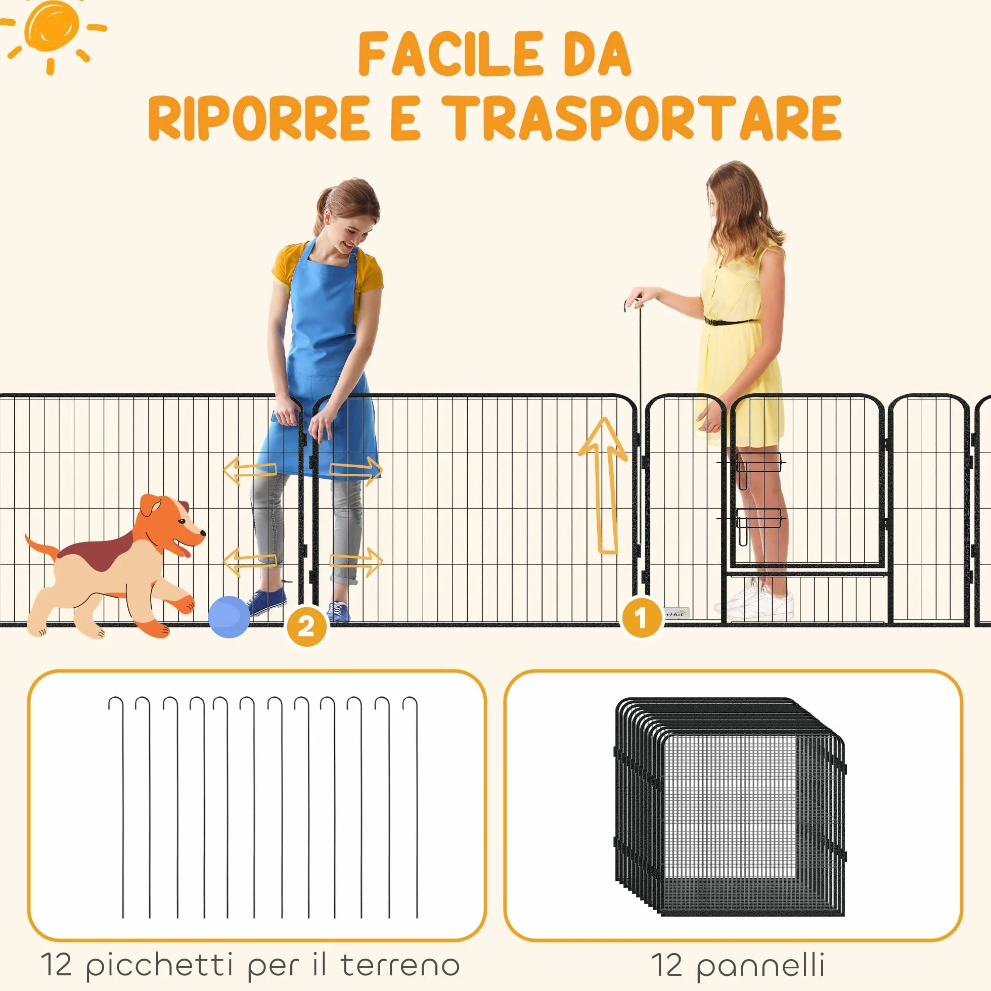 PawHut Recinto per Cani 12 Pannelli Modulabili 80x1.5x80 cm Box Pieghevole con Porta in Acciaio Grigio