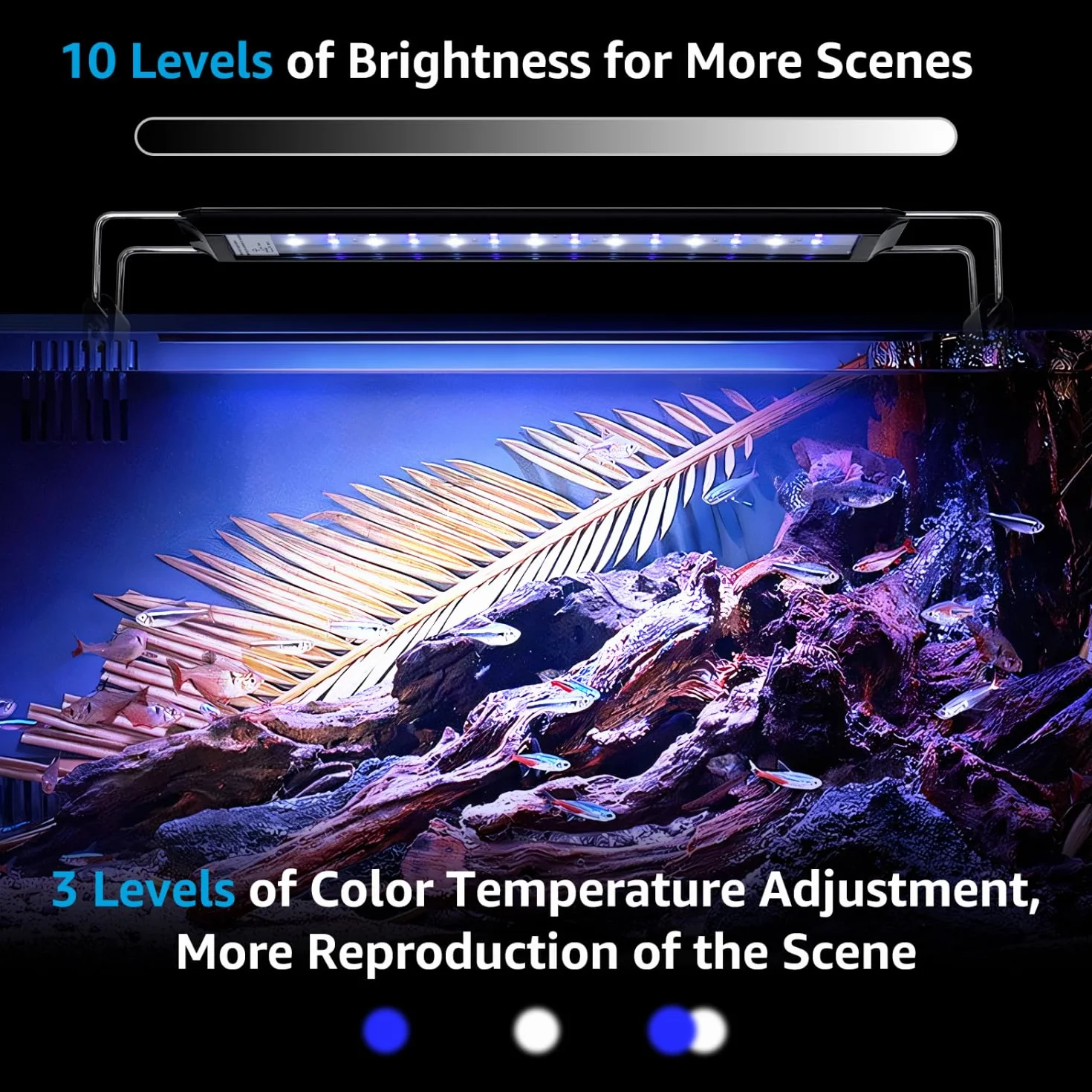 Nobleza - Luce per Acquario, Illuminazione per Acquario con Timer, Lampada da Giardino con 3 Colori, Lampada Acquario con 10 Livelli Luminosità Regolabile da 30-50cm, 8W