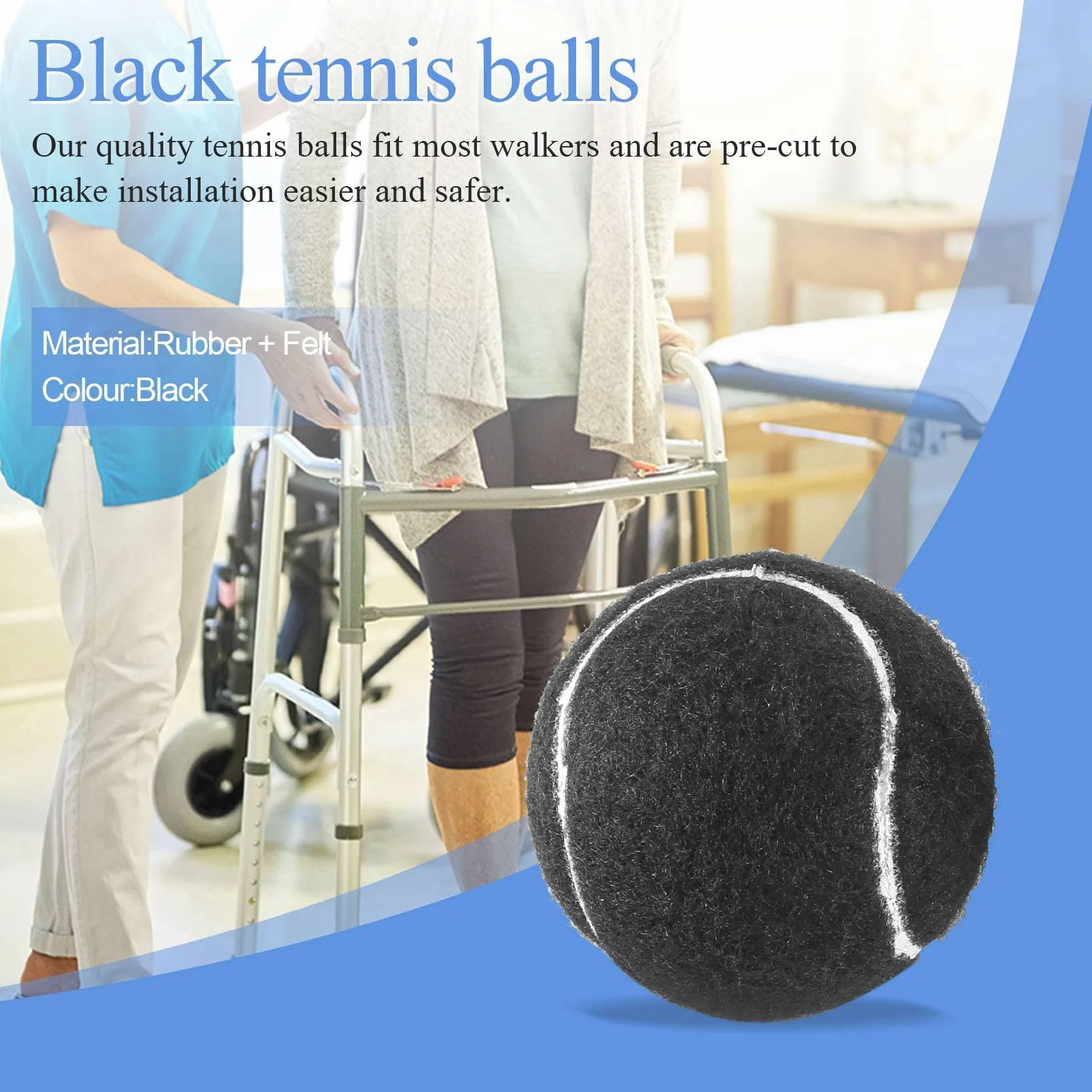 Walker Pallina da Tennis Pretagliata per Mobili 2 Pezzi Feltro Nero